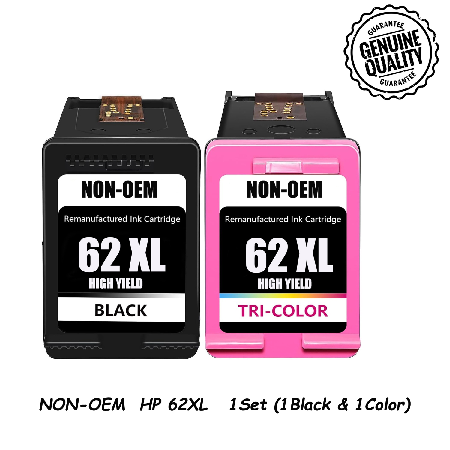 [Haut rendement] Ensemble de 1 cartouches d'encre de rechange réusinées pour HP 62XL - HP ENVY 5540, 5640, 5660, série 7640, HP OfficeJet 5740, série