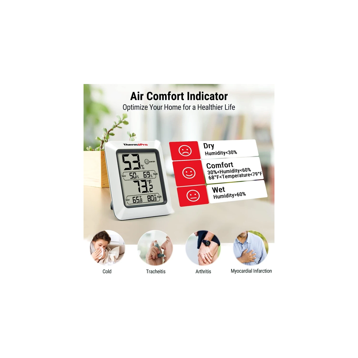 TP50 Digital Hygrometer Indoor Thermometer with Max/Min Records Room Thermometer and Humidity Monitor with Large LCD Display Humidity Meter for Baby