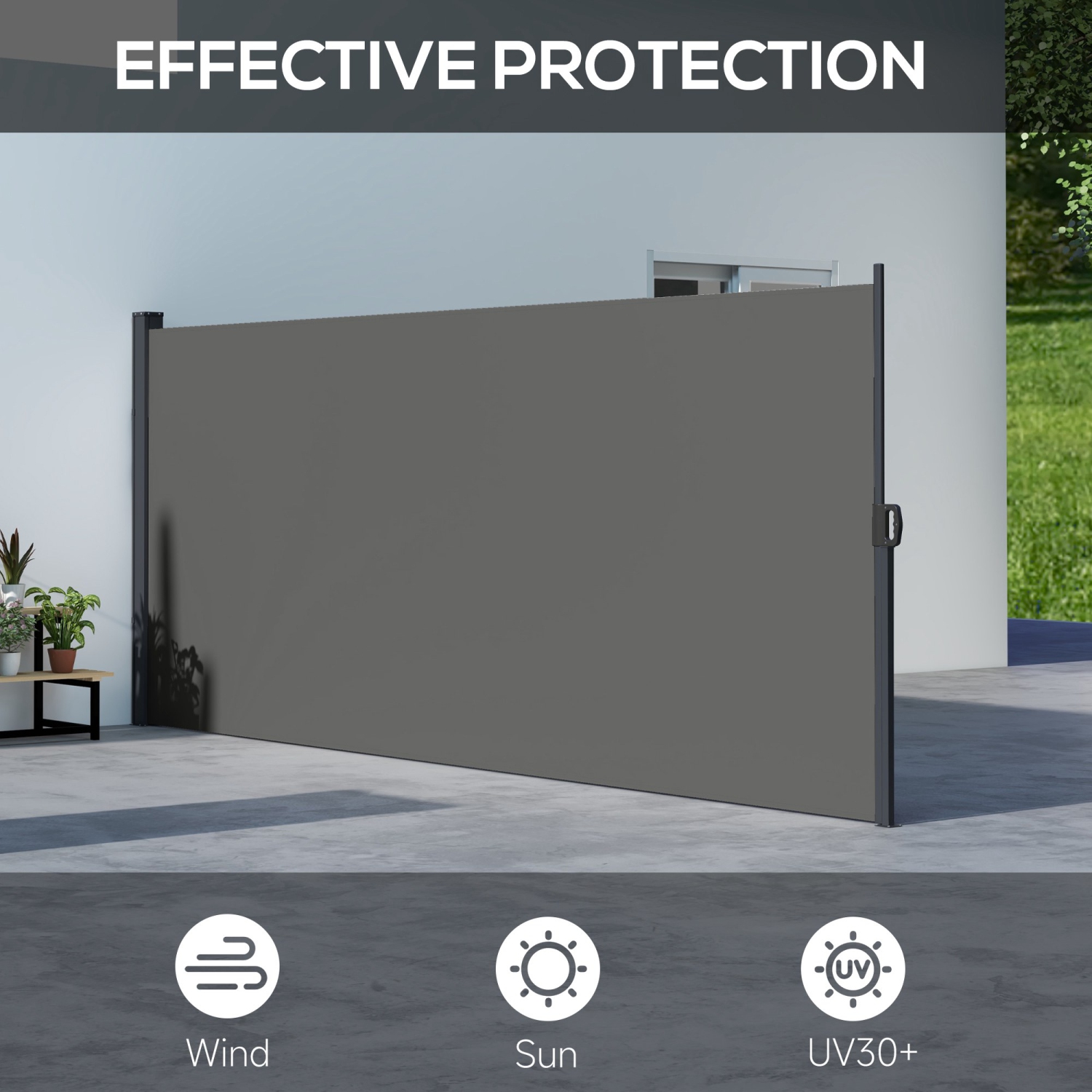 Auvent rétractable Outsunny 13 x 5 pi, séparateur écran de confidentialité jardin, coupe-vent à cassette complète pour bain à remous, balcon,