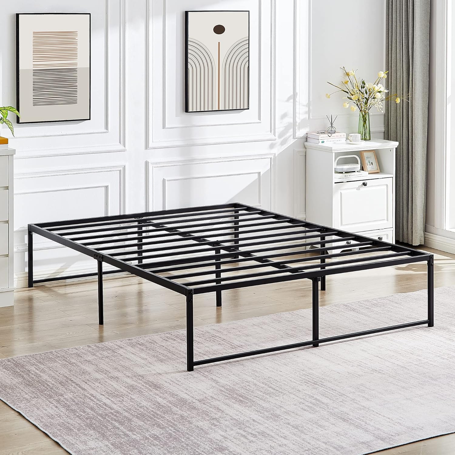 16 Inch Metal Platform Bed Frame/ Easy Assembly Mattress Foundation /Heavy Duty Steel Slat/ /No Box Spring Needed- Queen Size