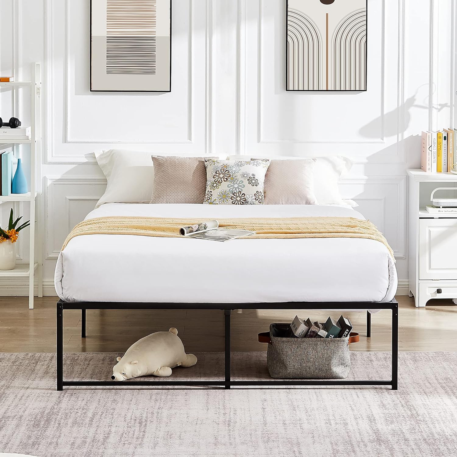 16 Inch Metal Platform Bed Frame/ Easy Assembly Mattress Foundation /Heavy Duty Steel Slat/ /No Box Spring Needed- Queen Size