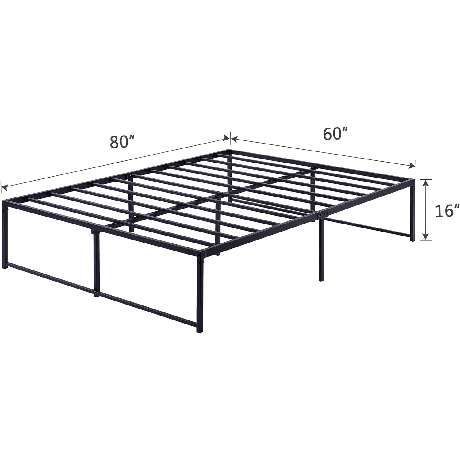 16 Inch Metal Platform Bed Frame/ Easy Assembly Mattress Foundation /Heavy Duty Steel Slat/ /No Box Spring Needed- Queen Size