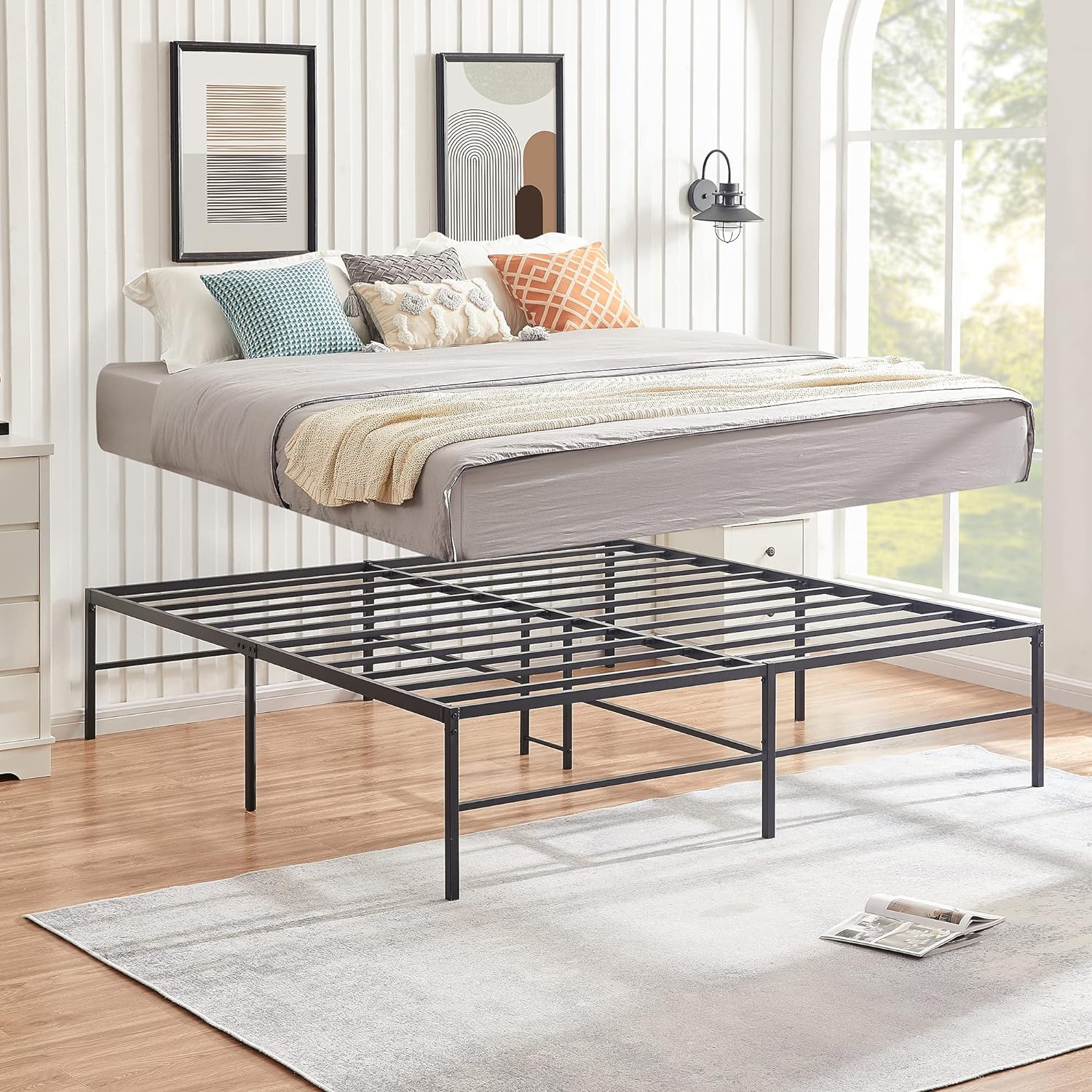 18 Inch Metal Platform Bed Frame/ Easy Assembly Mattress Foundation /Heavy Duty Steel Slat/ /No Box Spring Needed- King Size