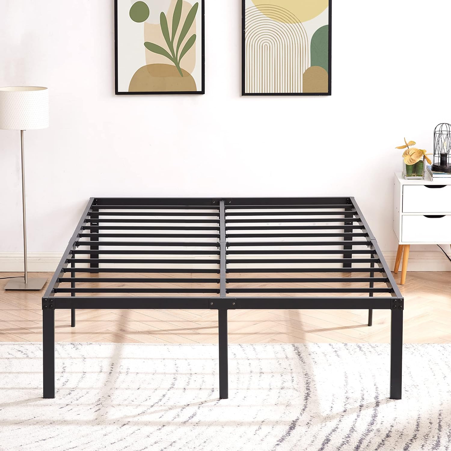 18 Inch Metal Platform Bed Frame/ Easy Assembly Mattress Foundation /Heavy Duty Steel Slat/ /No Box Spring Needed- Queen Size
