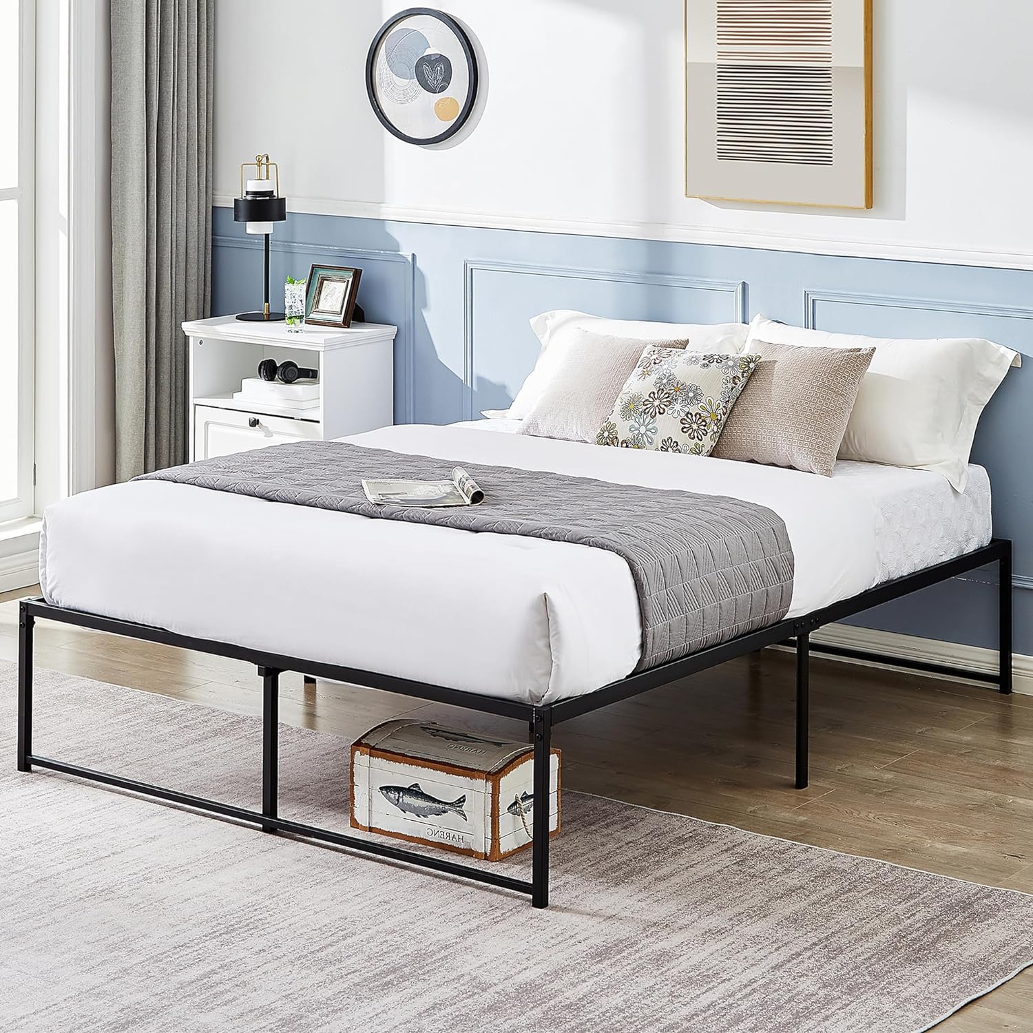 18 Inch Metal Platform Bed Frame/ Easy Assembly Mattress Foundation /Heavy Duty Steel Slat/ /No Box Spring Needed- Queen Size