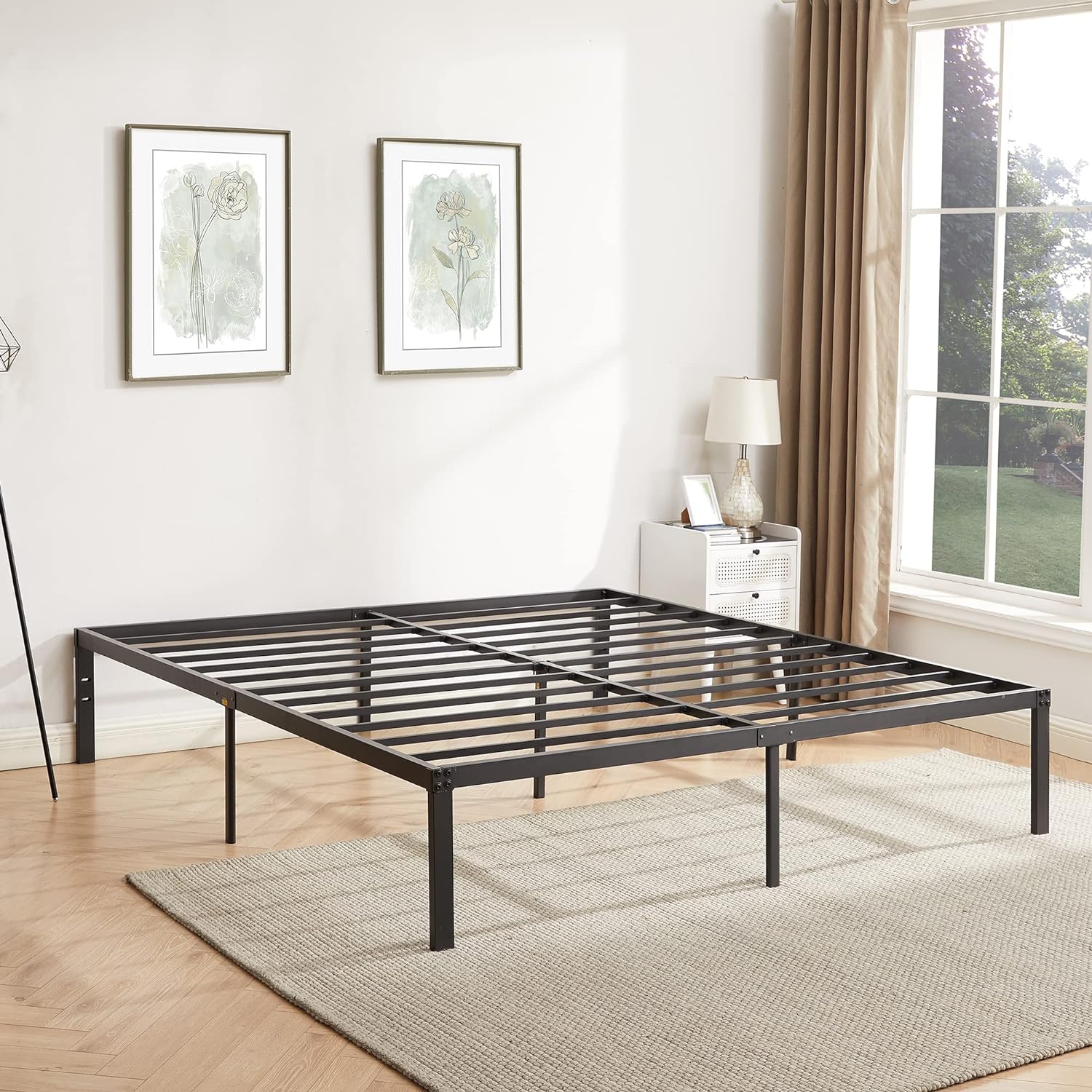 16 Inch Metal Platform Bed Frame/ Easy Assembly Mattress Foundation /Heavy Duty Steel Slat/ /No Box Spring Needed- King Size
