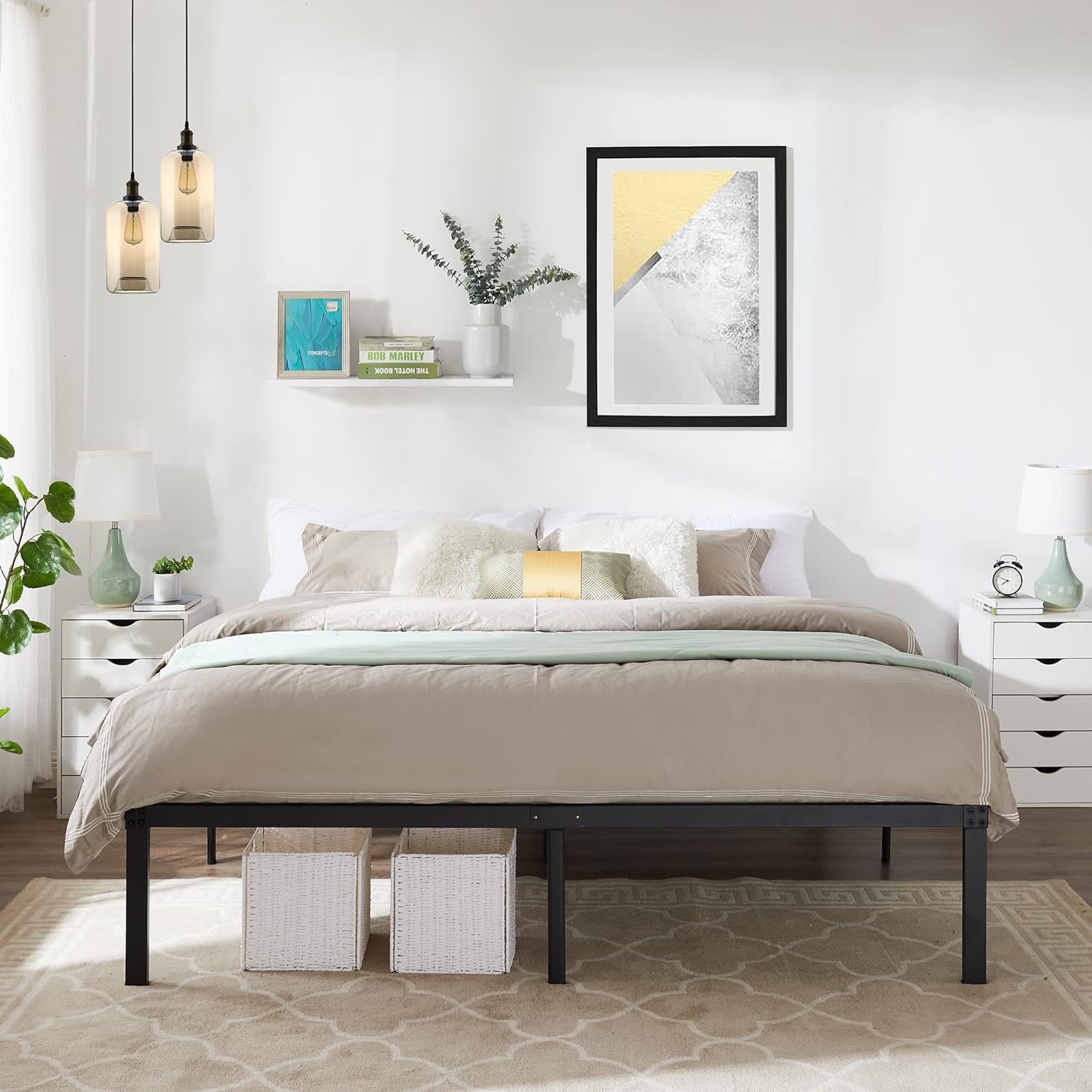 16 Inch Metal Platform Bed Frame/ Easy Assembly Mattress Foundation /Heavy Duty Steel Slat/ /No Box Spring Needed- King Size