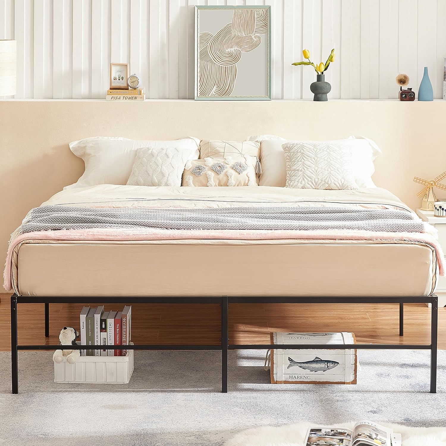 16 Inch Metal Platform Bed Frame/ Easy Assembly Mattress Foundation /Heavy Duty Steel Slat/ /No Box Spring Needed- King Size