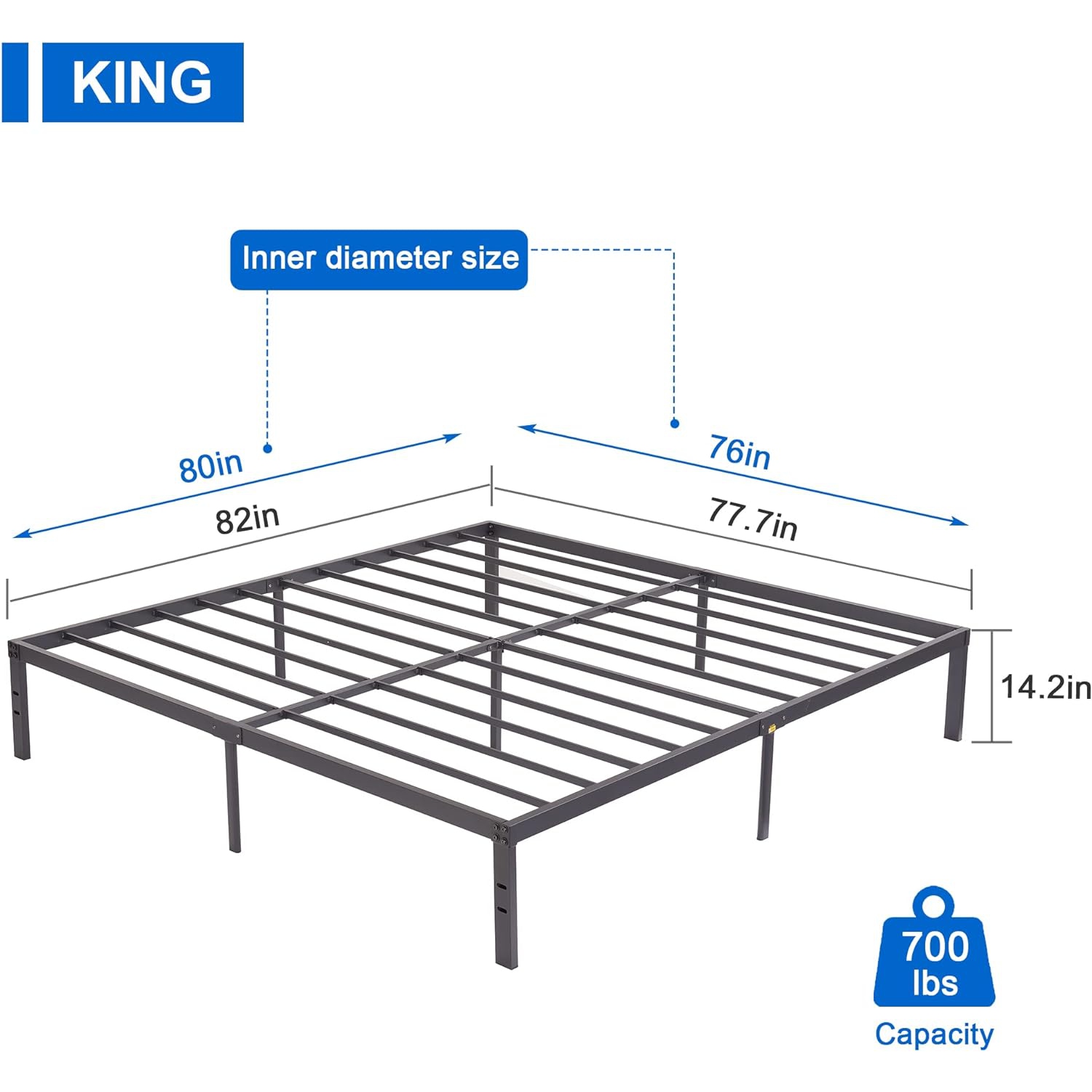 14 Inch Metal Platform Bed Frame/ Easy Assembly Mattress Foundation /Heavy Duty Steel Slat/ /No Box Spring Needed- King Size
