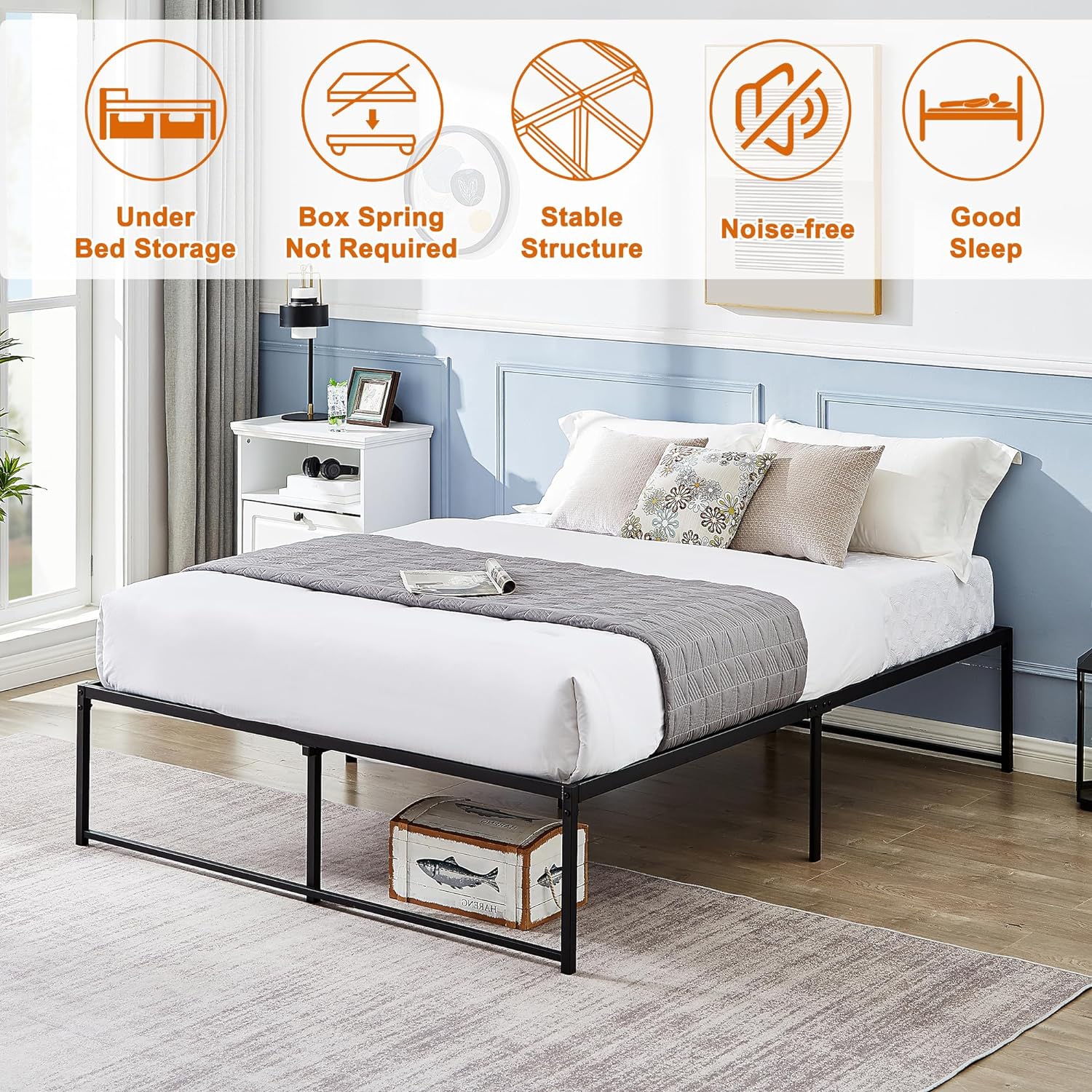 16 Inch Metal Platform Bed Frame/ Easy Assembly Mattress Foundation /Heavy Duty Steel Slat/ /No Box Spring Needed- Full Size