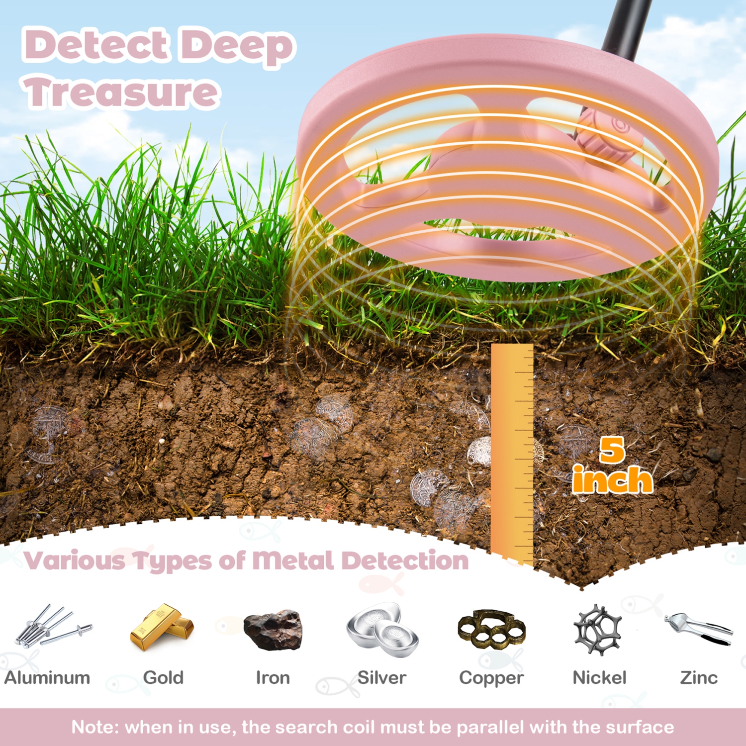 Gymax 24.5''-33.5'' Metal Detector for Kids with LCD Display IP68 Waterproof