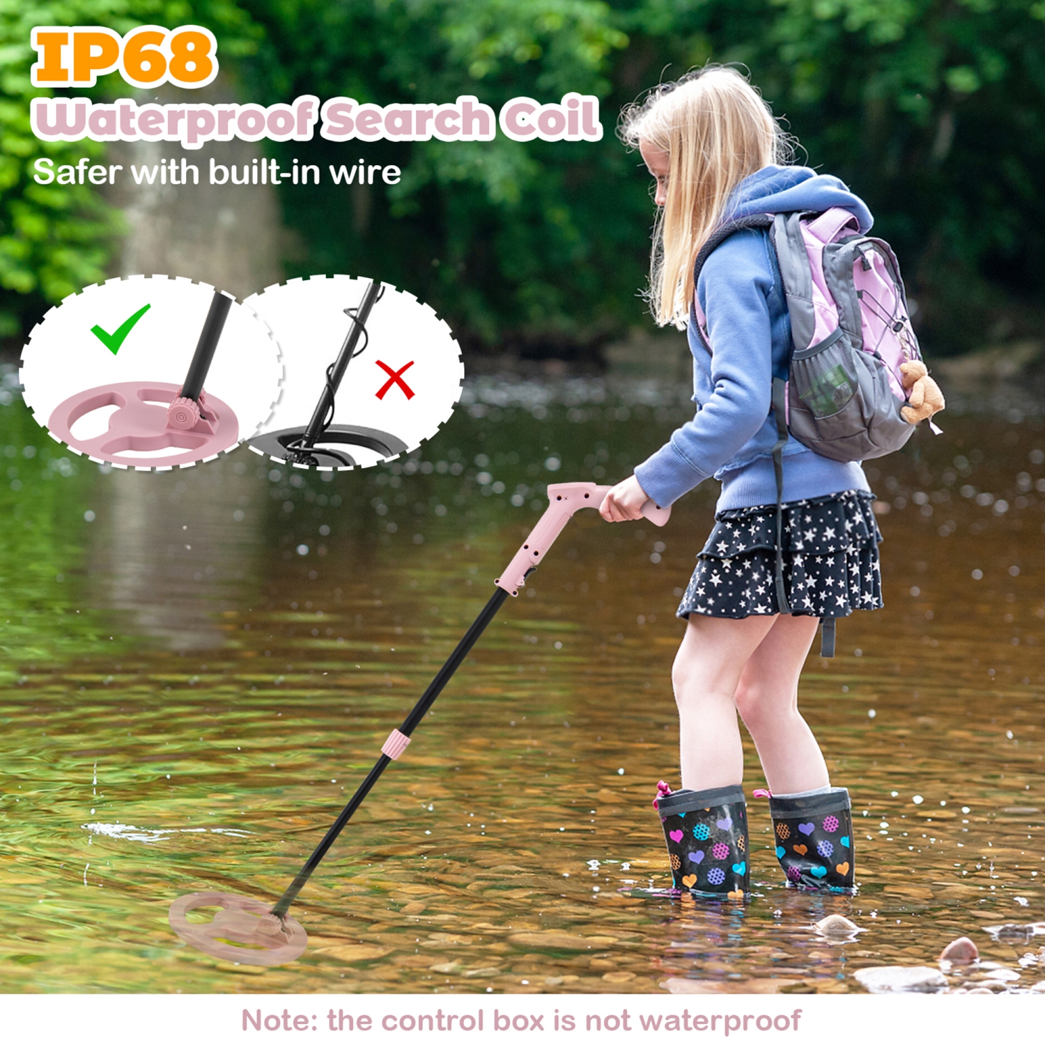 Gymax 24.5''-33.5'' Metal Detector for Kids with LCD Display IP68 Waterproof