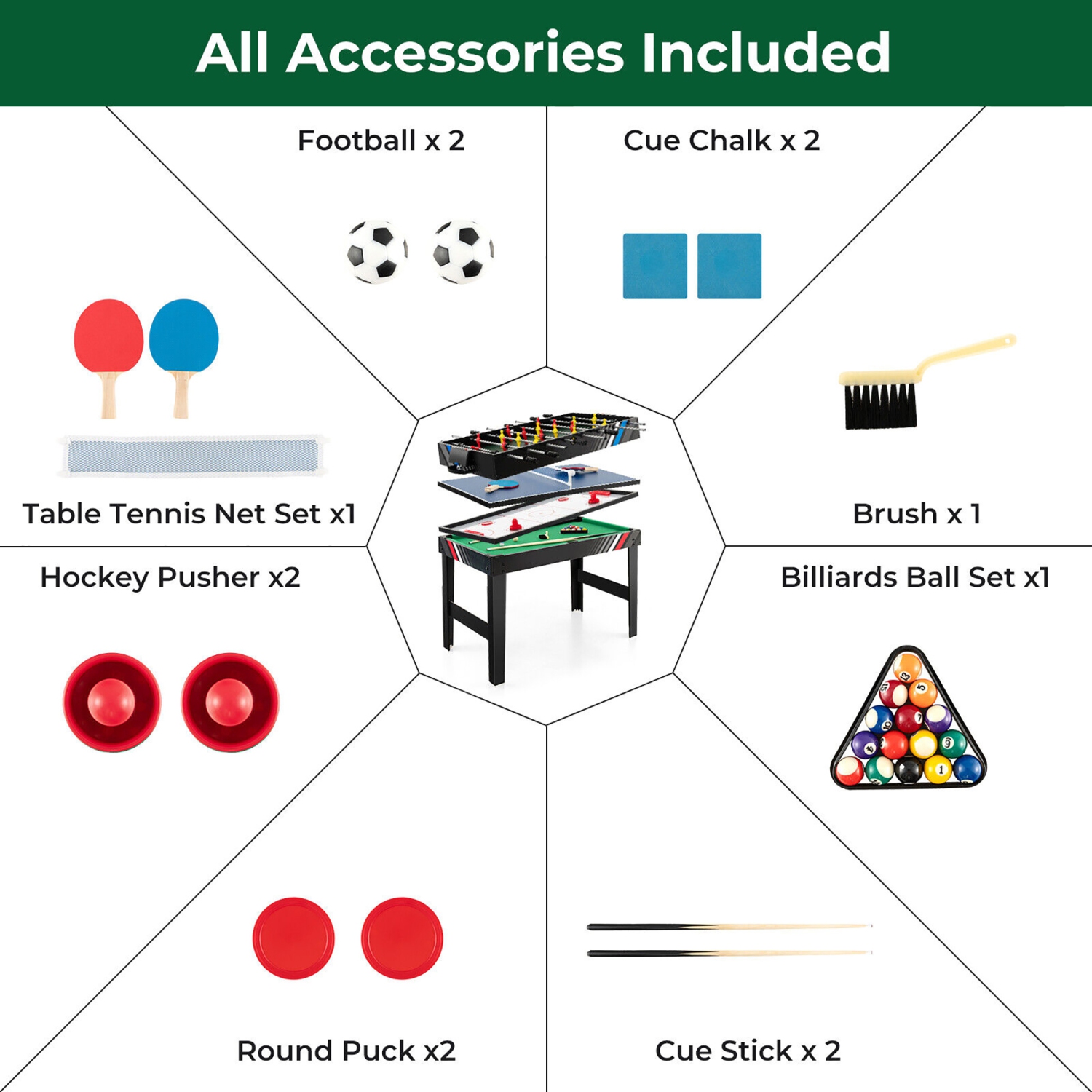 Gymax 4-in-1 Multi Game Table 49'' Combo Game Set W/Soccer Billiards for Home Play Room
