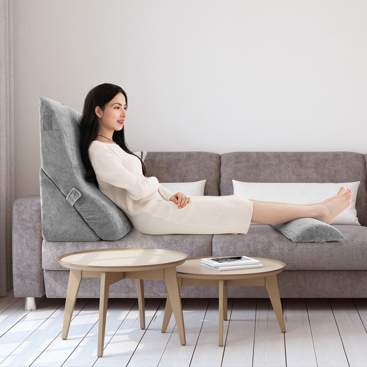 Gymax 3PCS Orthopedic Bed Wedge Pillow Set Adjustable Support for Back Neck Grey