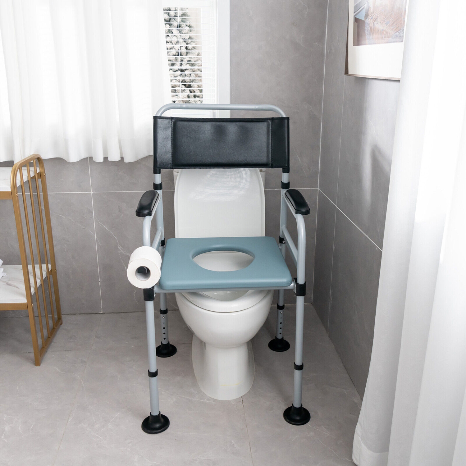 Gymax 4-in-1 Bedside Commode Folding Toilet Chair w/ Detachable Bucket for Seniors