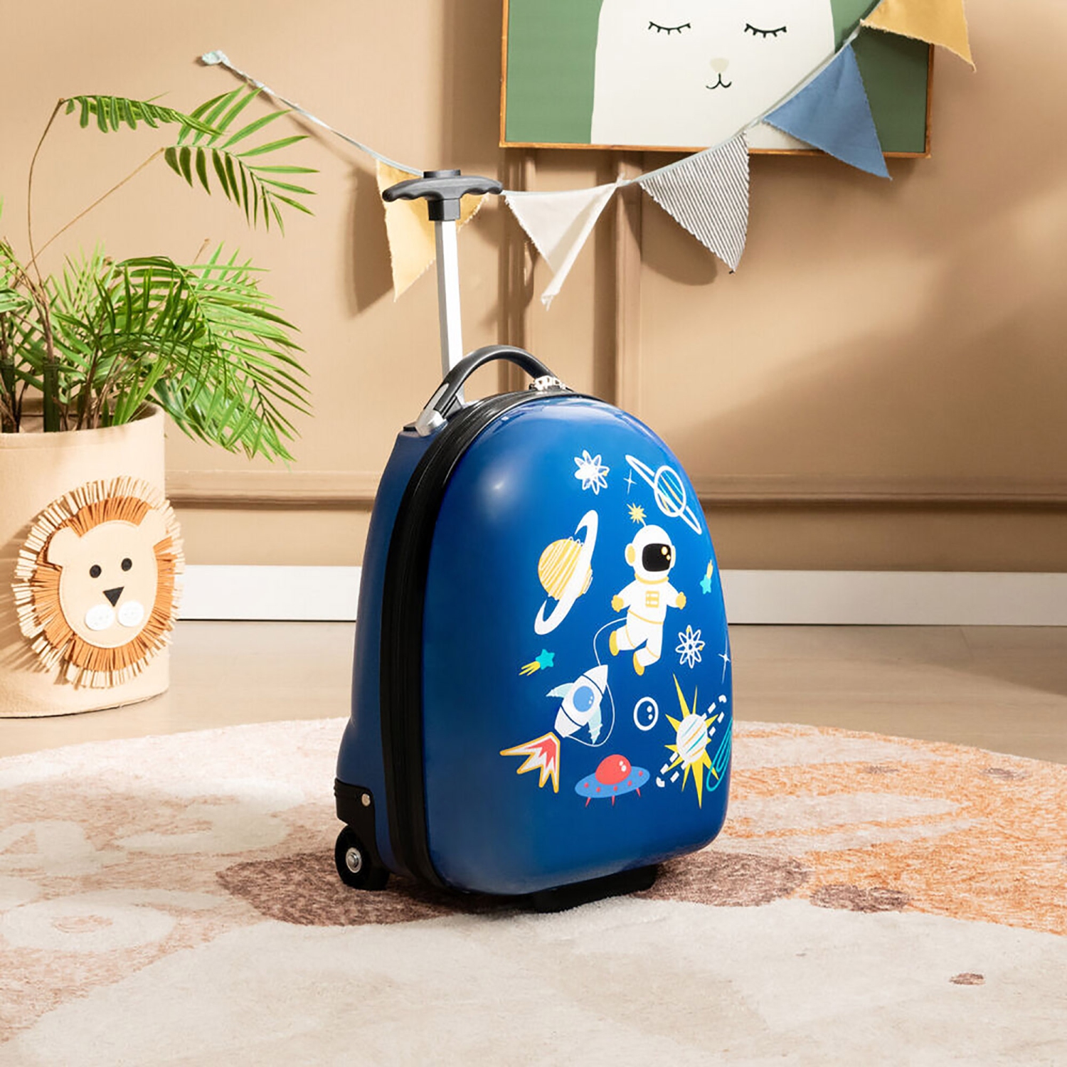 Gymax 16'' Kids Carry-On Luggage with Wheels w/ 2-Level Aluminum Handle Suitcase Blue