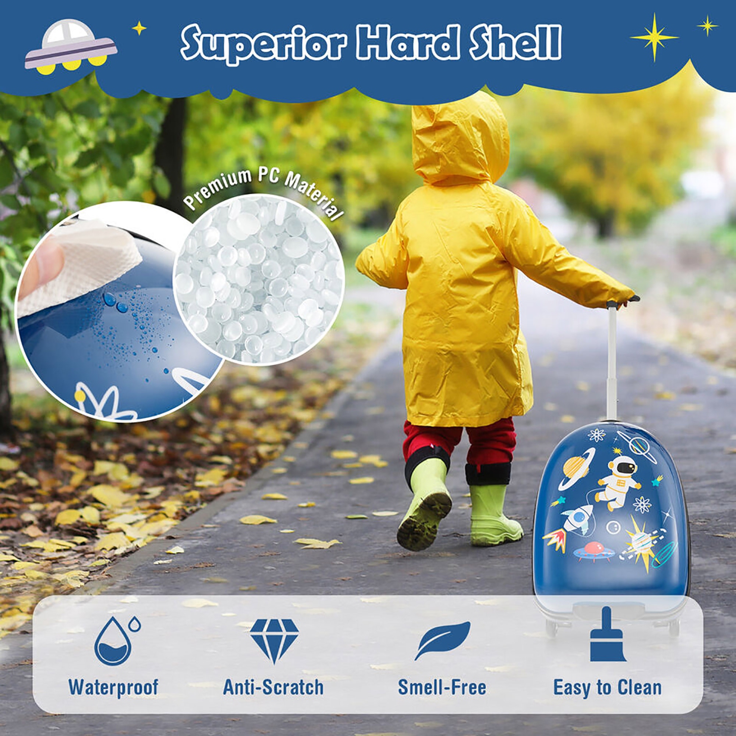 Gymax 16'' Kids Carry-On Luggage with Wheels w/ 2-Level Aluminum Handle Suitcase Blue