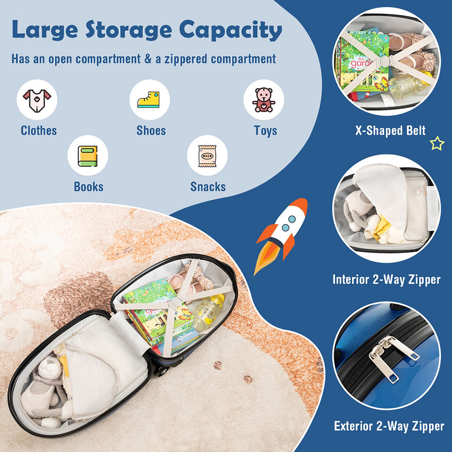 Gymax 16'' Kids Carry-On Luggage with Wheels w/ 2-Level Aluminum Handle Suitcase Blue