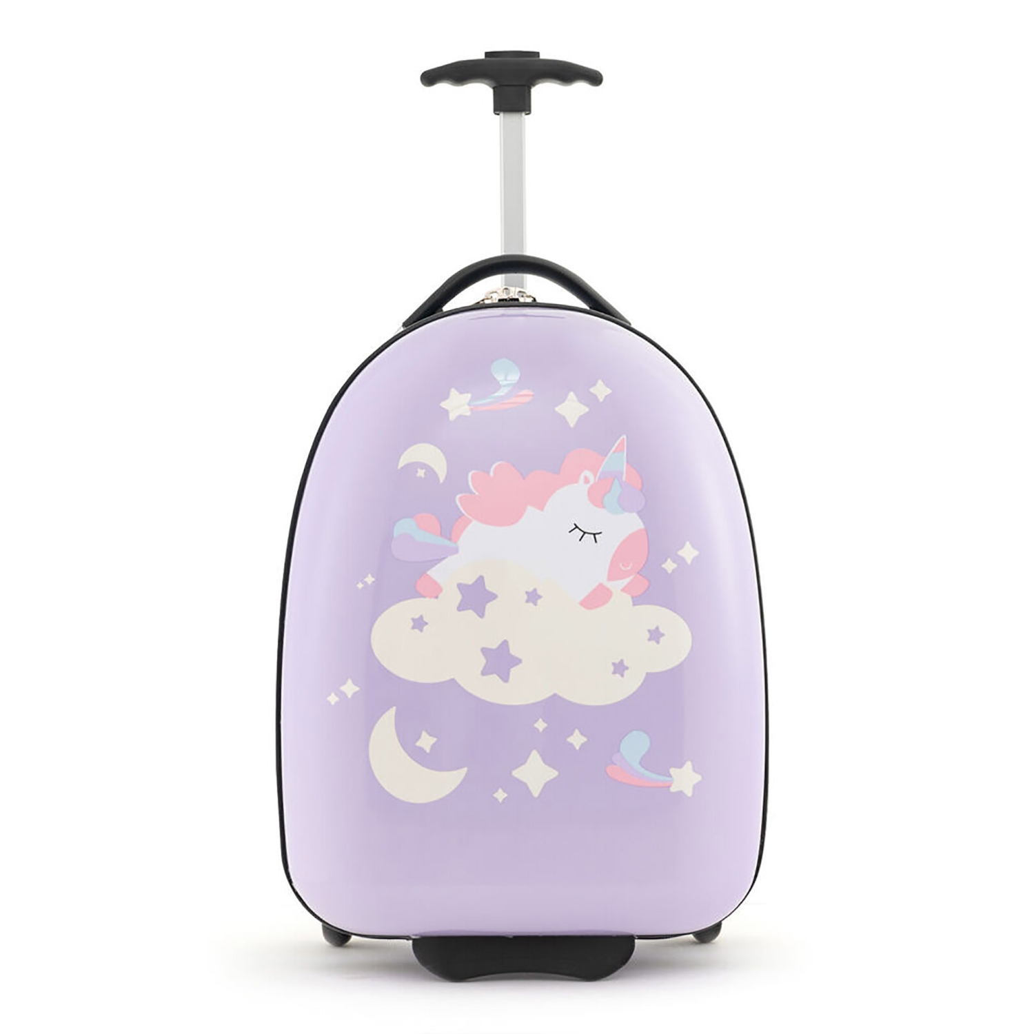 Gymax 16'' Kids Carry-On Luggage with Wheels w/ 2-Level Aluminum Handle Suitcase Purple