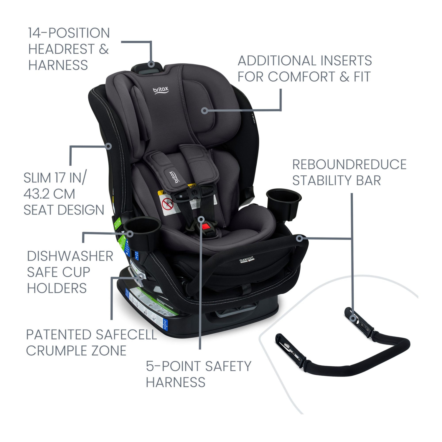 Siège d'auto convertible Britax Poplar S - Onyx pierre