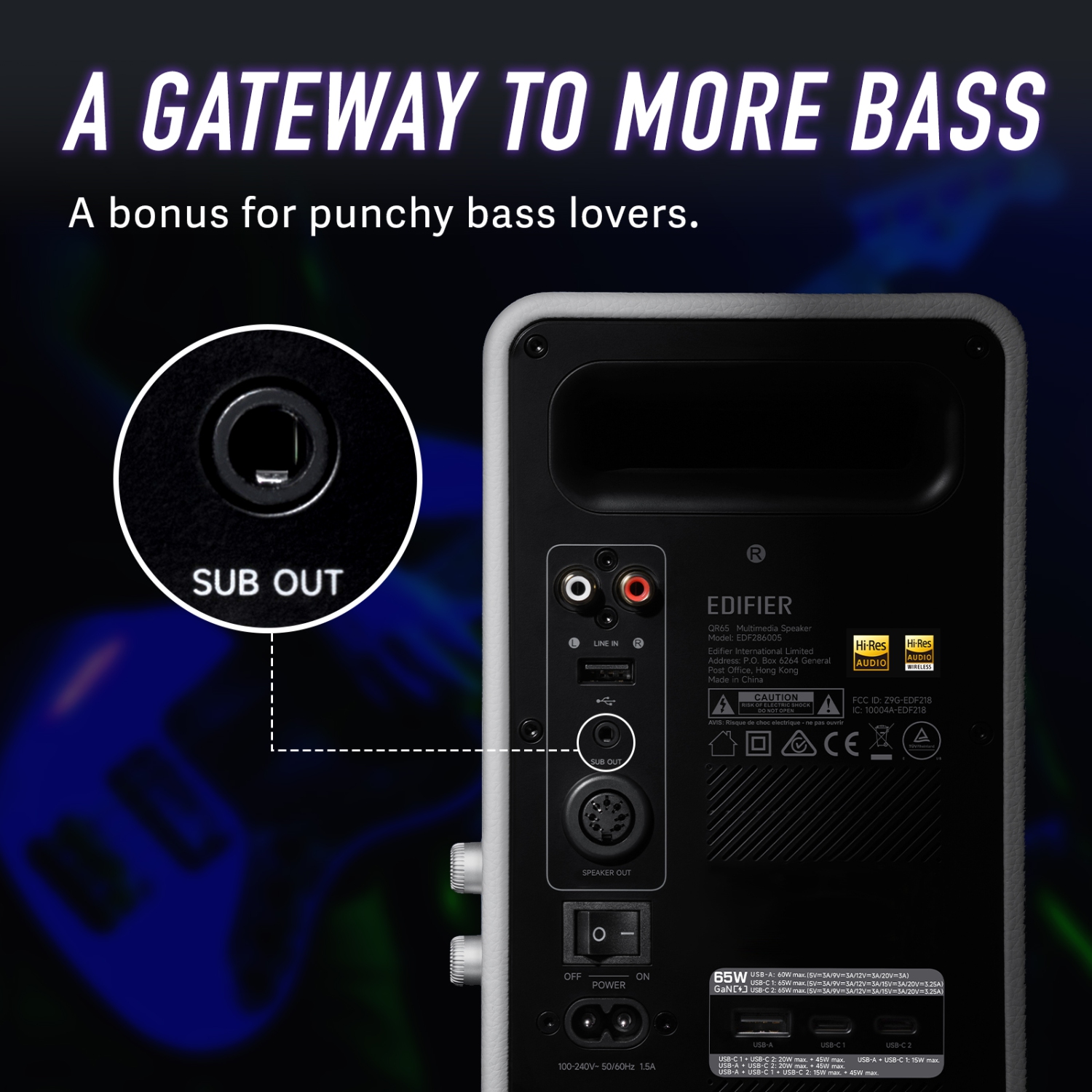Haut-parleurs de contrôle actif QR65 d'Edifier avec chargeur GAN, haut-parleurs Bluetooth sans fil pour ordinateur