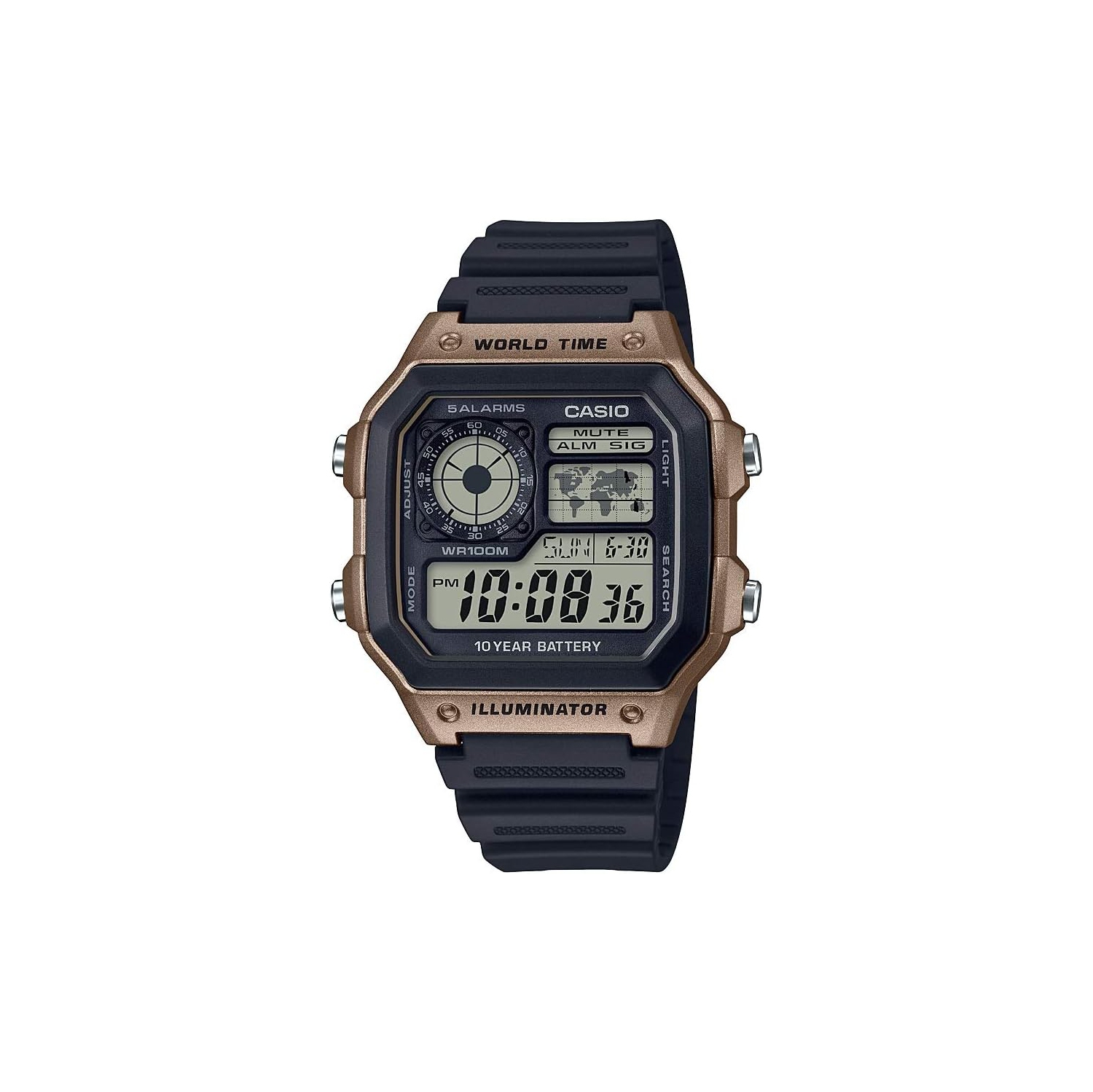 Casio Men's 10-Year Battery Japanese Quartz Watch with Resin Strap, Black, 21 (Model: AE-1200WH-5AVCF)