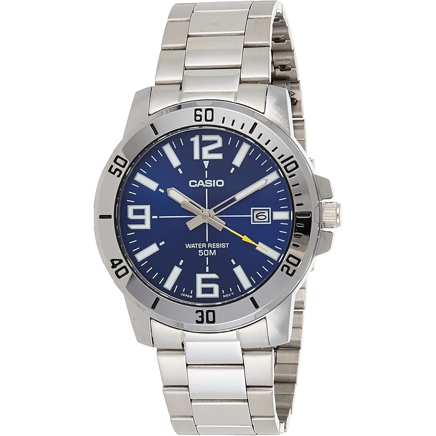 Casio Men's Diver Style Stainless Steel Watch (Model: MTPVD01D-2BV) (Blue Dial), Silver-Tone, Quartz Watch