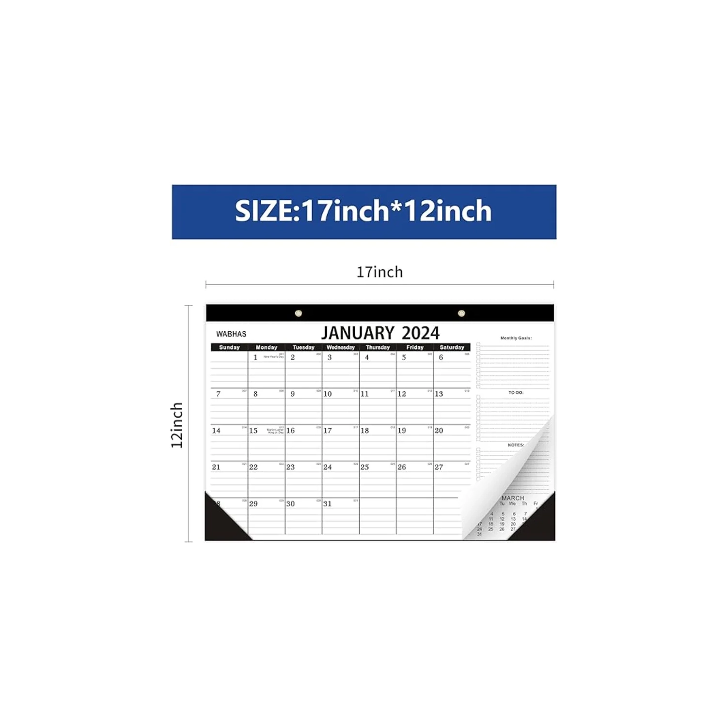 2024-2025 Grand calendrier de bureau – 18 mois, du 2024 janvier au 2025 juin – 17 x 12 po – avec liste de choses à faire, papier épais et protecteurs