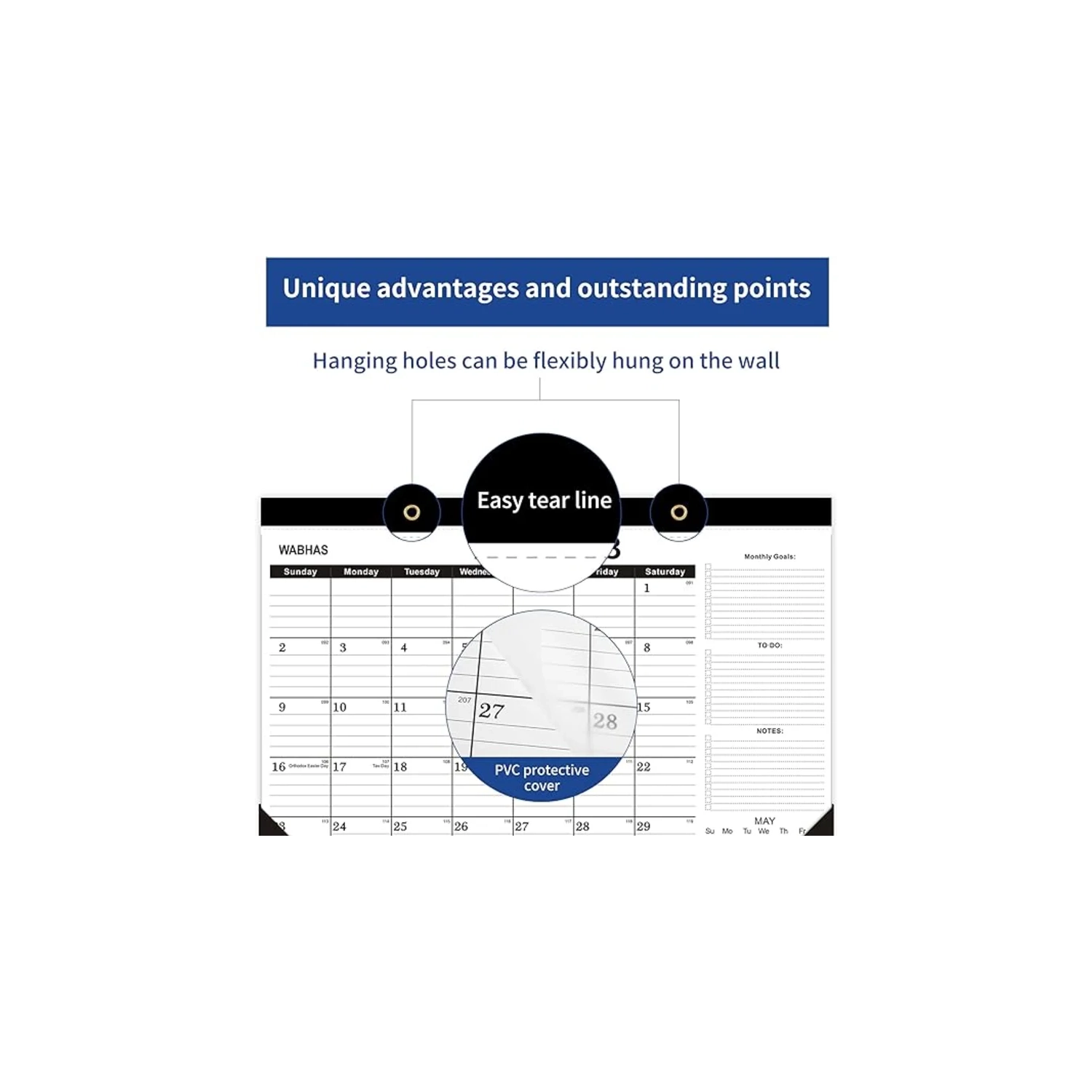 2024-2025 Grand calendrier de bureau – 18 mois, du 2024 janvier au 2025 juin – 17 x 12 po – avec liste de choses à faire, papier épais et protecteurs