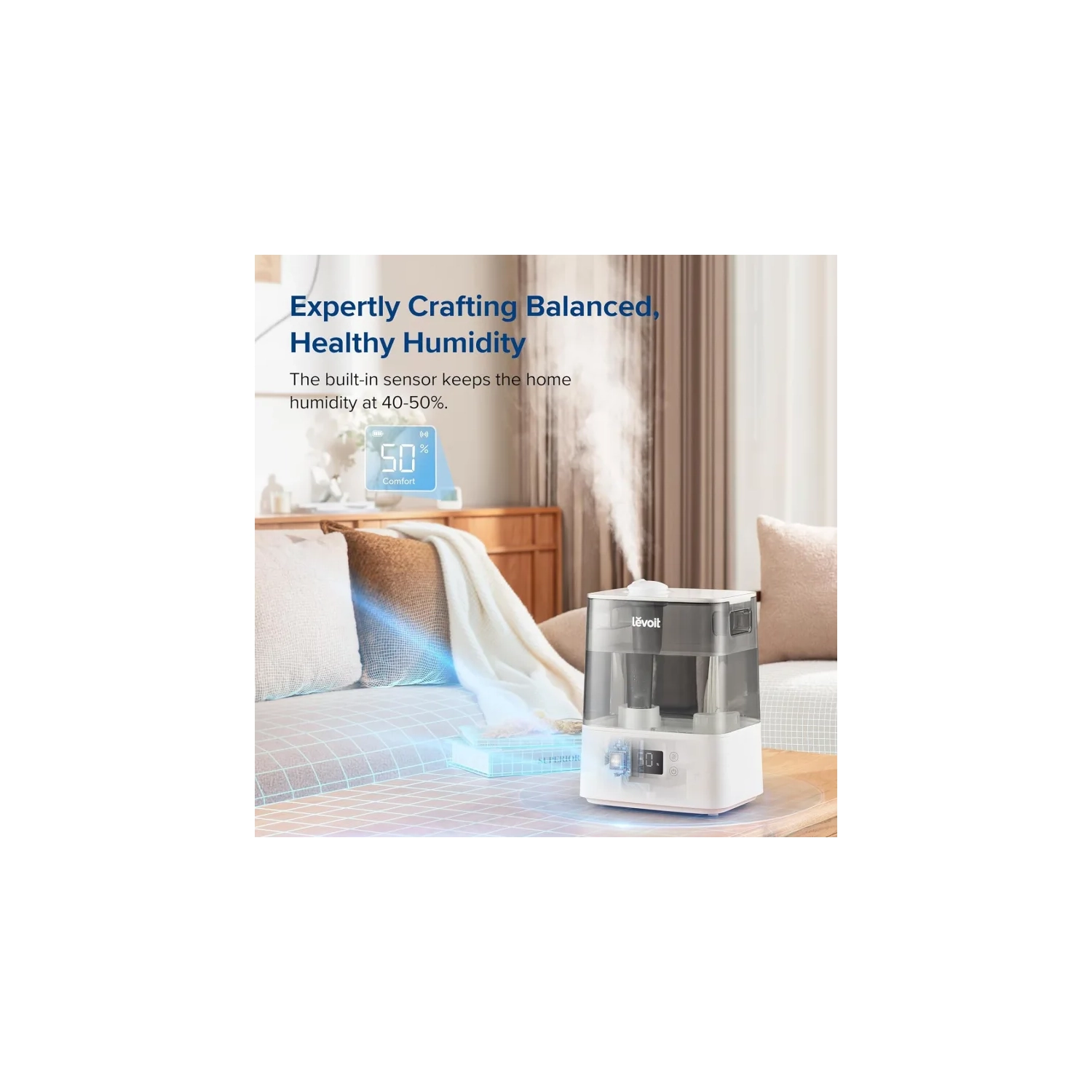 Smart 6L Top Fill Humidifier for Bedroom and Plants | Cool Mist, Essential Oil Tray, Alexa Compatible | Large Room Air Humidifier with Auto Mode and