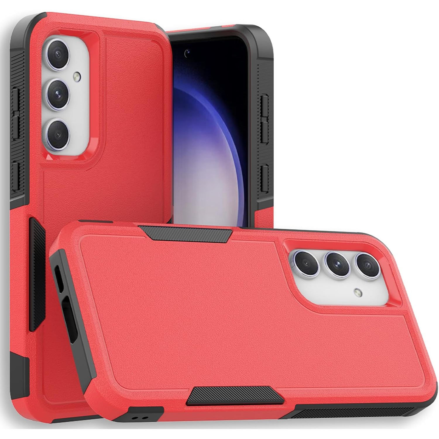 [CSmart] Dual Layers Heavy Duty Rubber Armor Bumper Hard Case Cover for Samsung Galaxy A15, Red