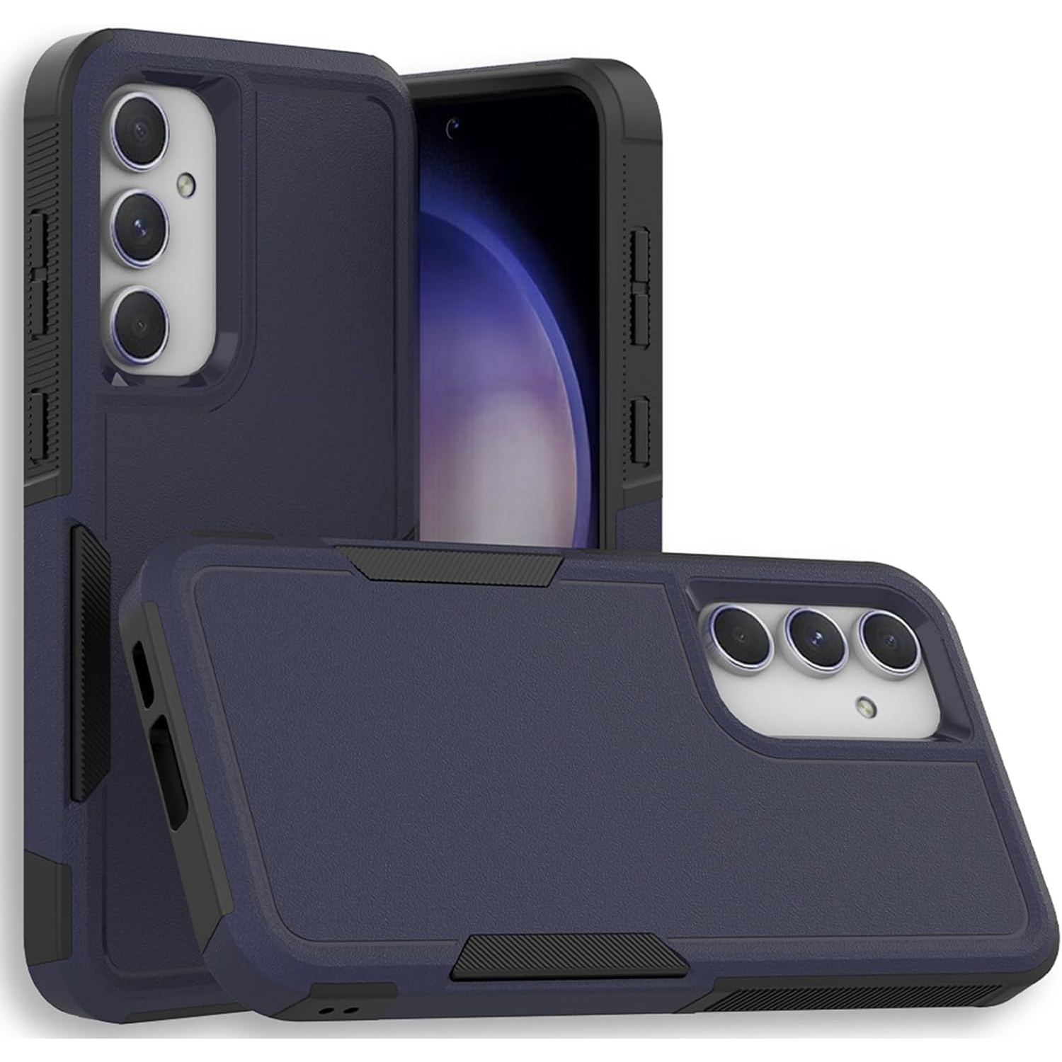 [CSmart] Dual Layers Heavy Duty Rubber Armor Bumper Hard Case Cover for Samsung Galaxy A15, Navy