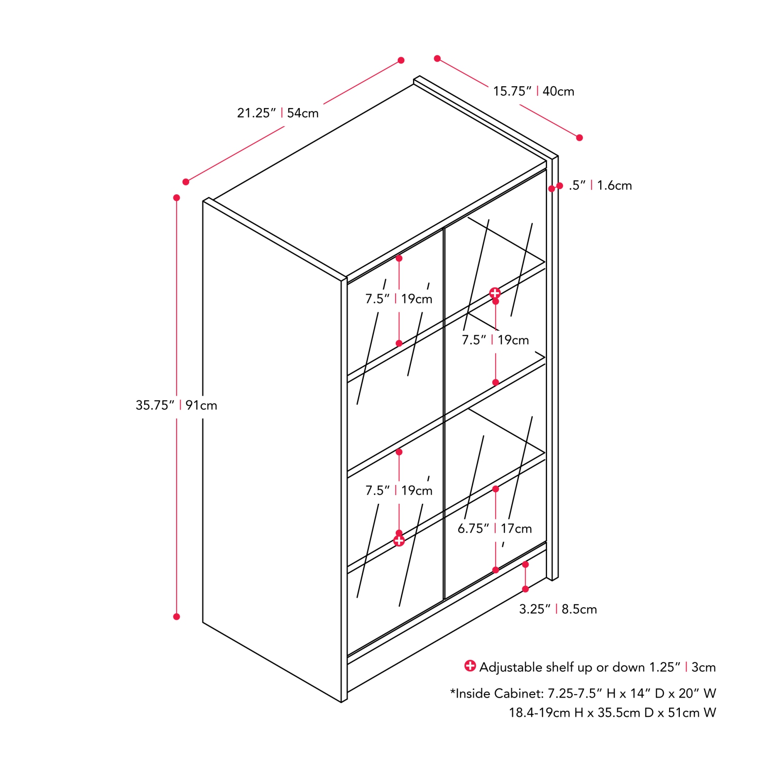 CorLiving Cranley Media Cabinet with Glass Doors - Versatile CD Storage Cabinet, Stereo Stand, DVD Storage Cabinets, Media Console Cabinet, 21" Black