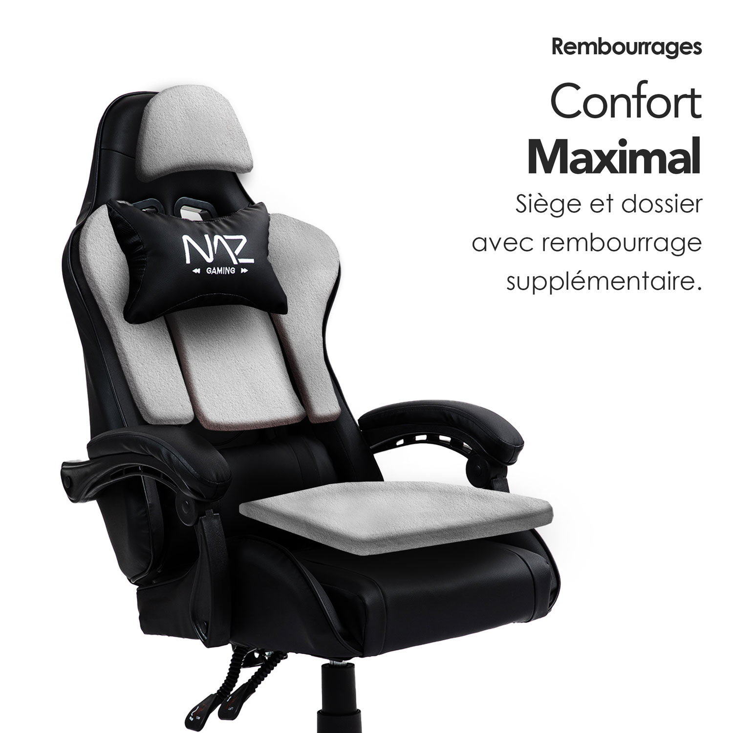 Fauteuil de jeu ergonomique à dossier haut en similicuir Tachi de Naz - Noir