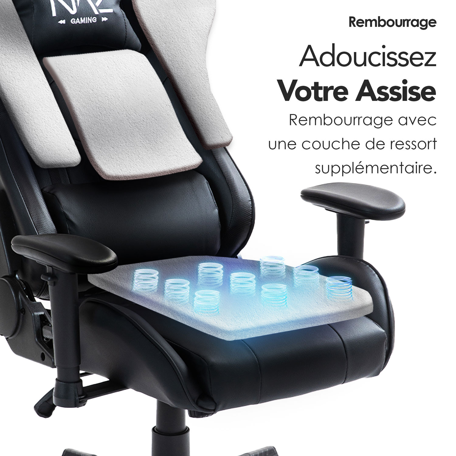 Fauteuil de jeu ergonomique à dossier haut en similicuir Gladius de Naz - Noir