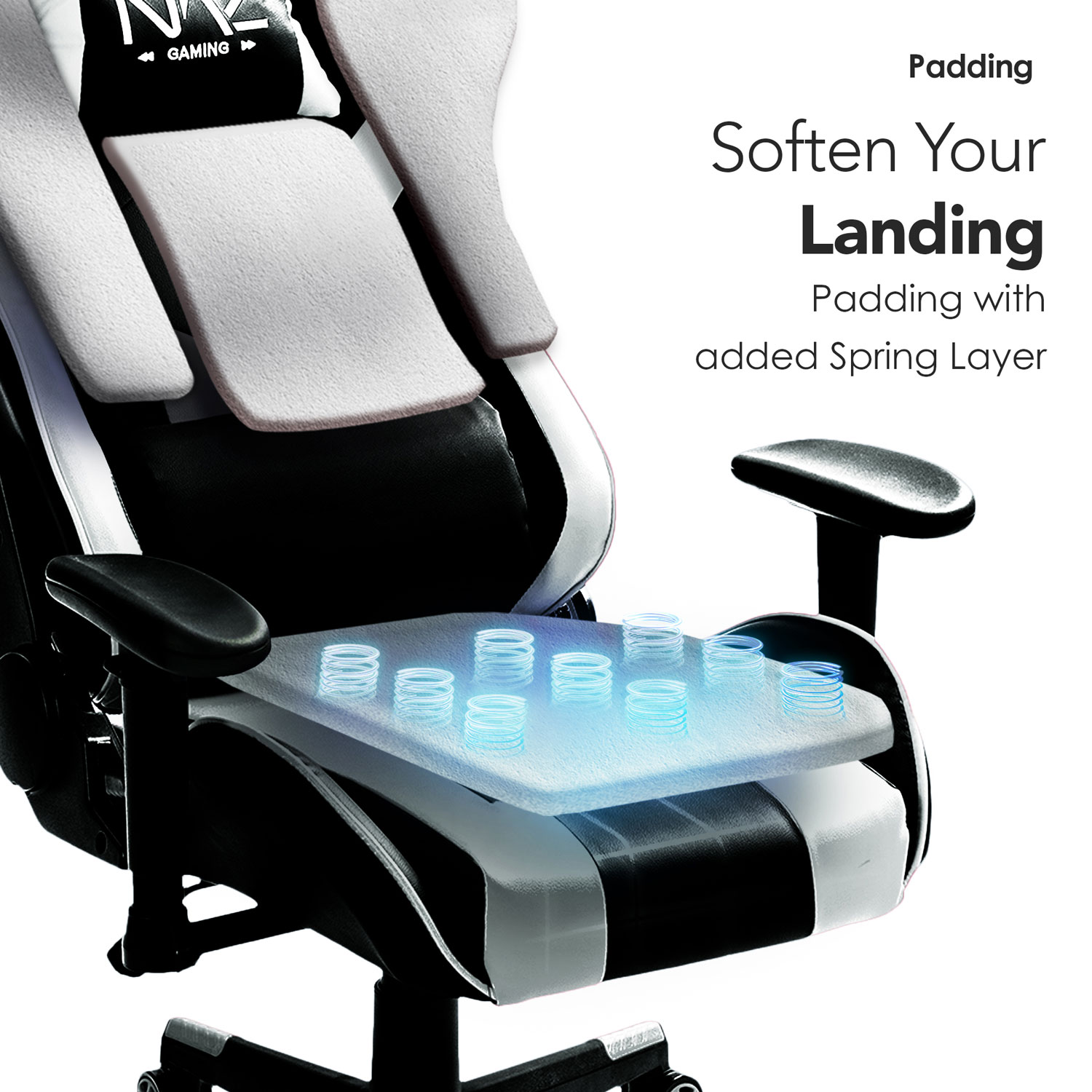 Fauteuil de jeu ergonomique à dossier haut en similicuir Gladius de Naz - Noir/Blanc