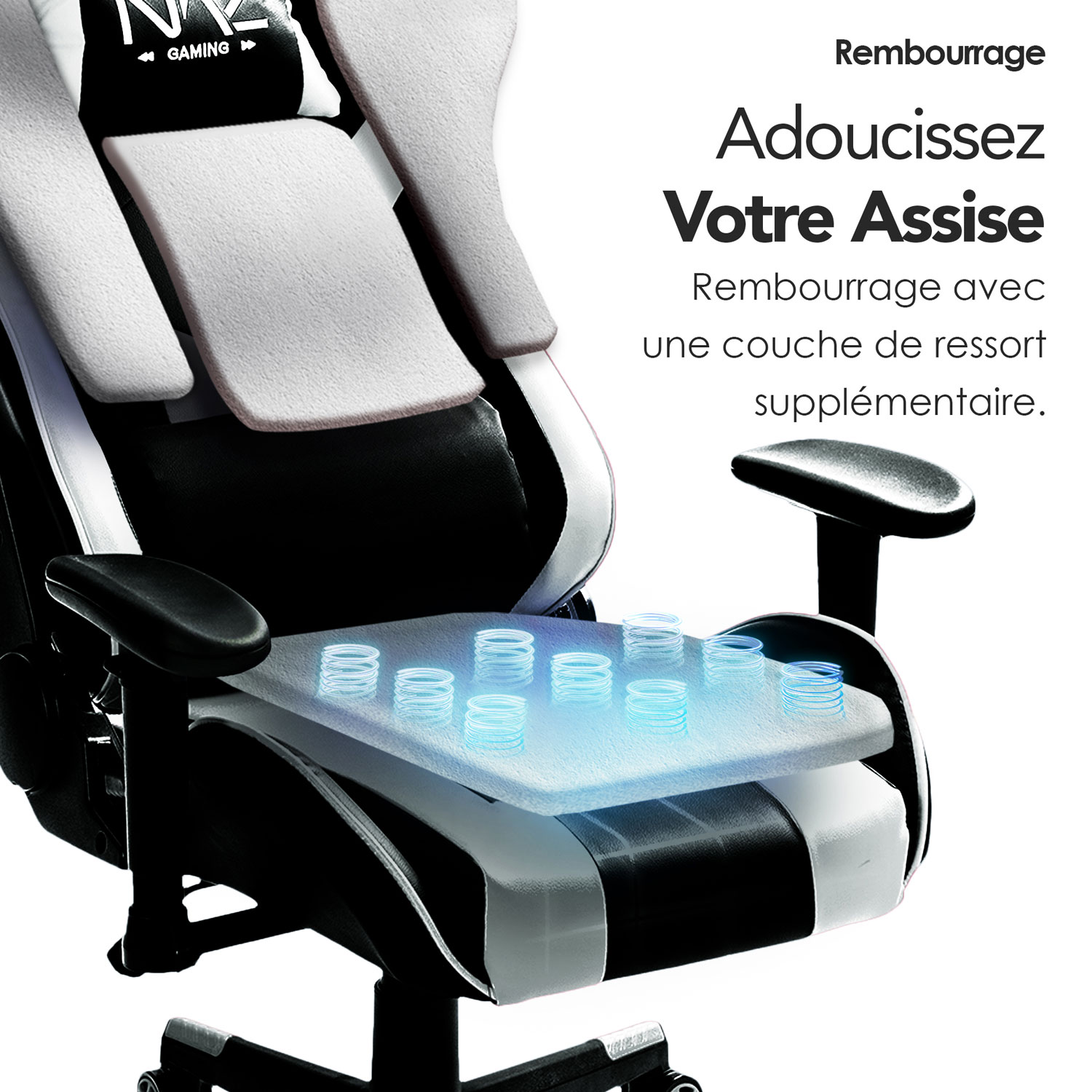 Fauteuil de jeu ergonomique à dossier haut en similicuir Gladius de Naz - Noir/Blanc