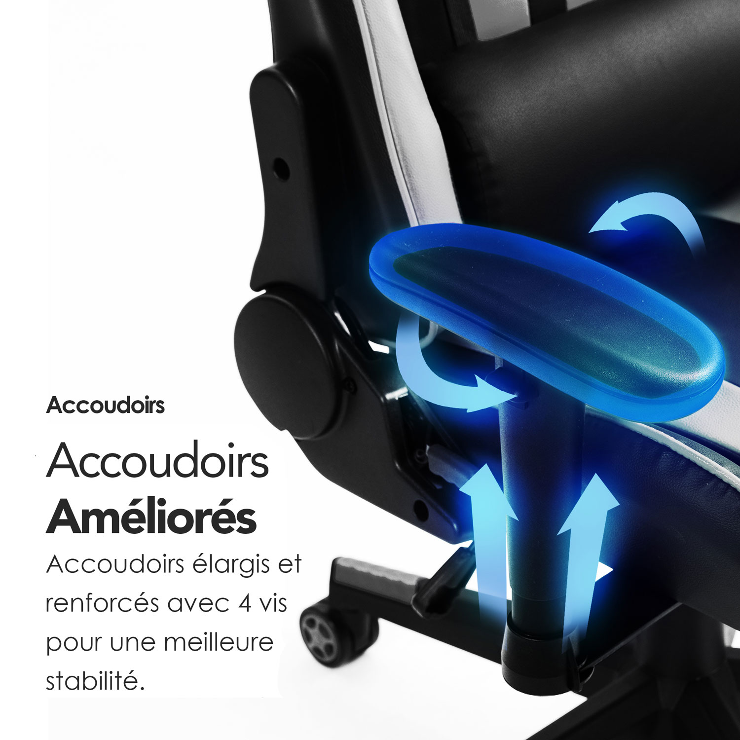 Fauteuil de jeu ergonomique à dossier haut en similicuir Gladius de Naz - Noir/Blanc