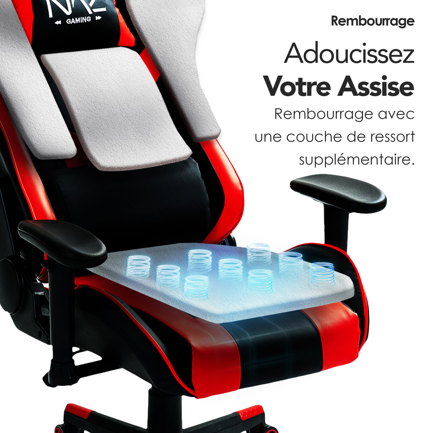 Fauteuil de jeu ergonomique à dossier haut en similicuir Gladius de Naz - Rouge