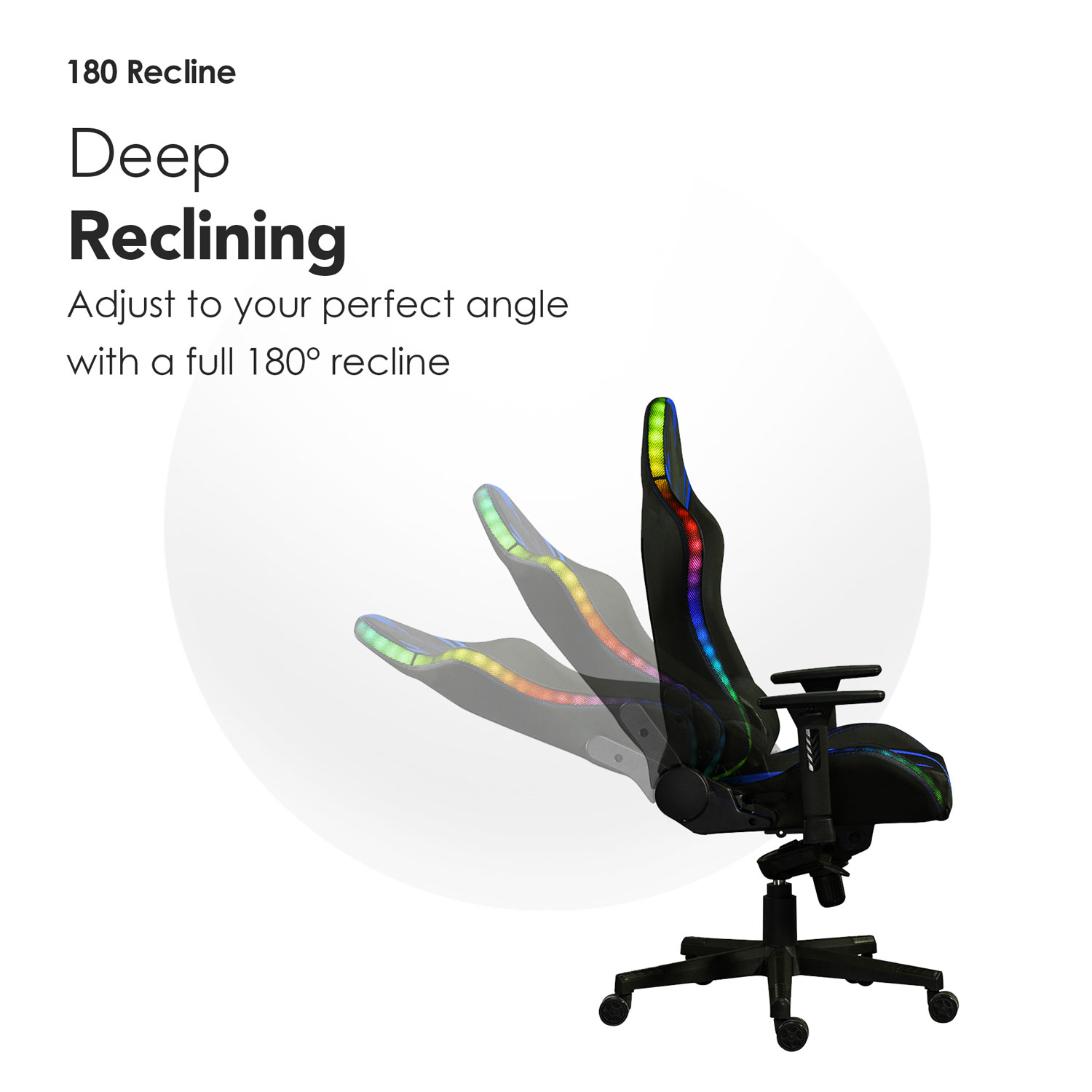 Naz Excalibur Ergonomic High-Back Faux Leather Gaming Chair with RGB LED Lights - Black