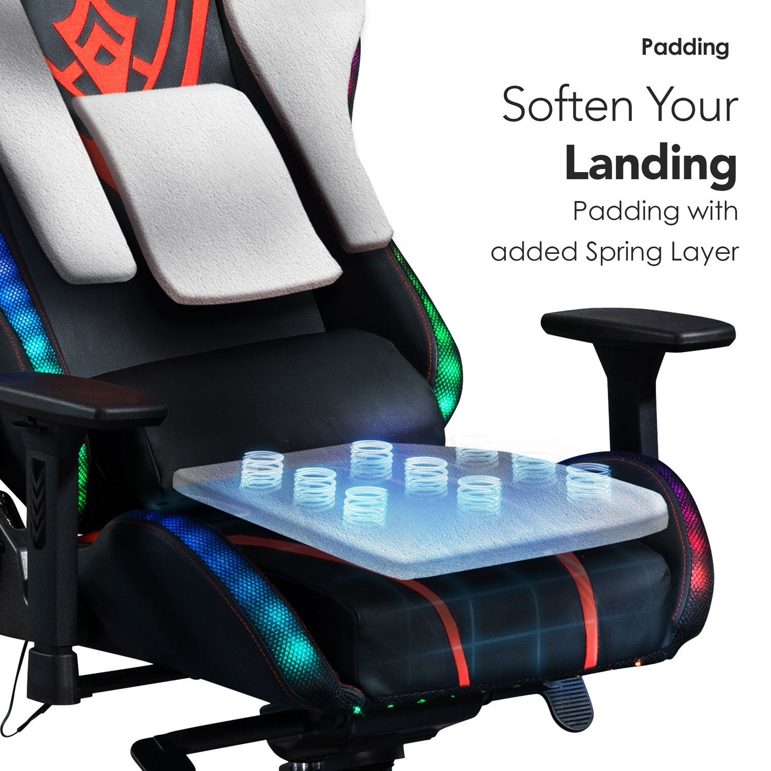 Naz Excalibur Ergonomic High-Back Faux Leather Gaming Chair with RGB LED Lights - Black