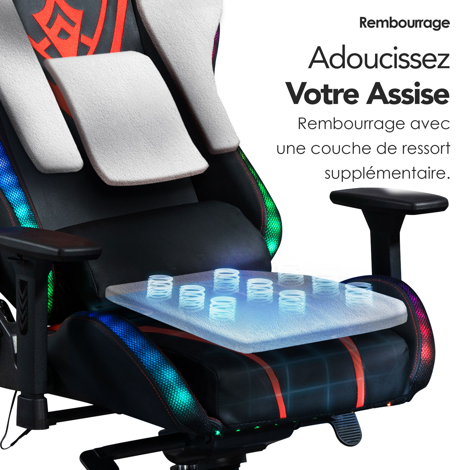 Naz Excalibur Ergonomic High-Back Faux Leather Gaming Chair with RGB LED Lights - Black
