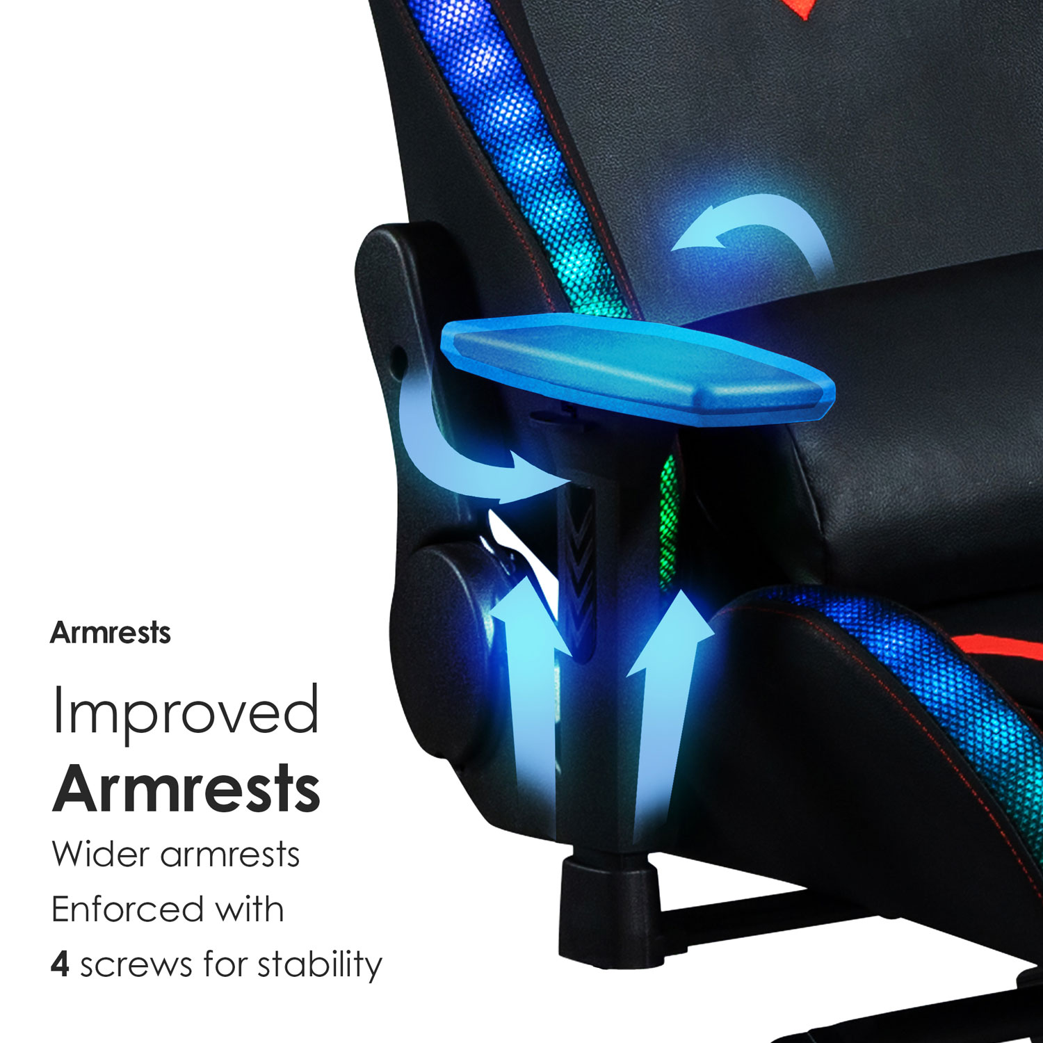 Naz Excalibur Ergonomic High-Back Faux Leather Gaming Chair with RGB LED Lights - Black