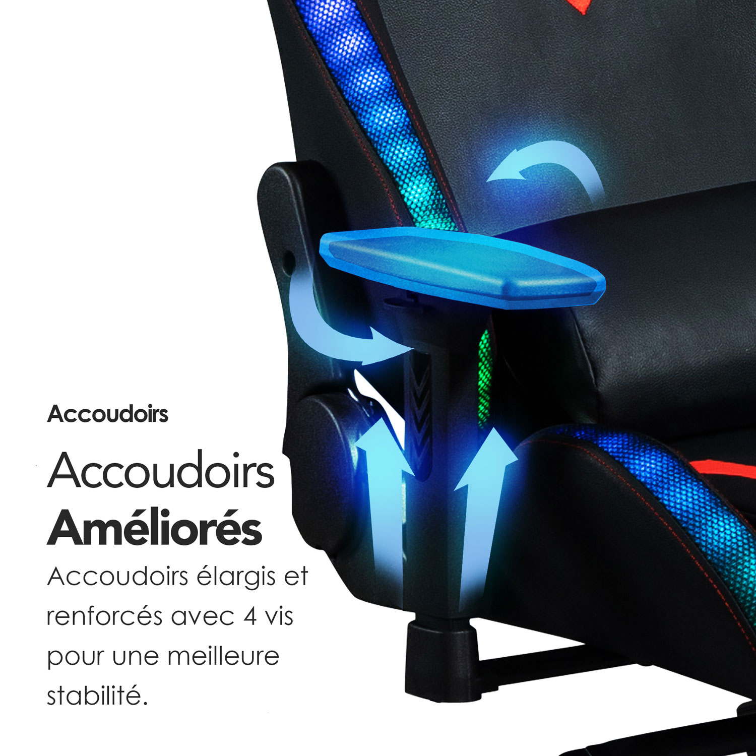 Naz Excalibur Ergonomic High-Back Faux Leather Gaming Chair with RGB LED Lights - Black