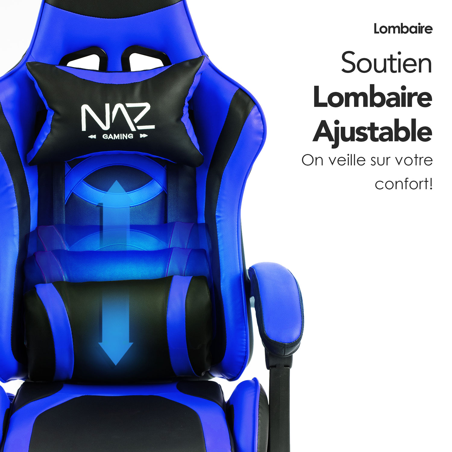 Fauteuil de jeu ergonomique à dossier haut en similicuir Tachi de Naz - Bleu