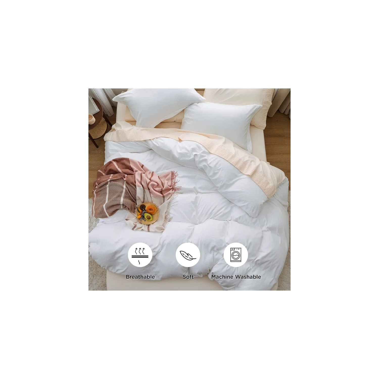 White Duvet Cover Queen Size - Soft Prewashed 3-Piece Set, 1 Duvet Cover 90x90 Inches with Zipper Closure and 2 Pillow Shams - Comfort and Elegance