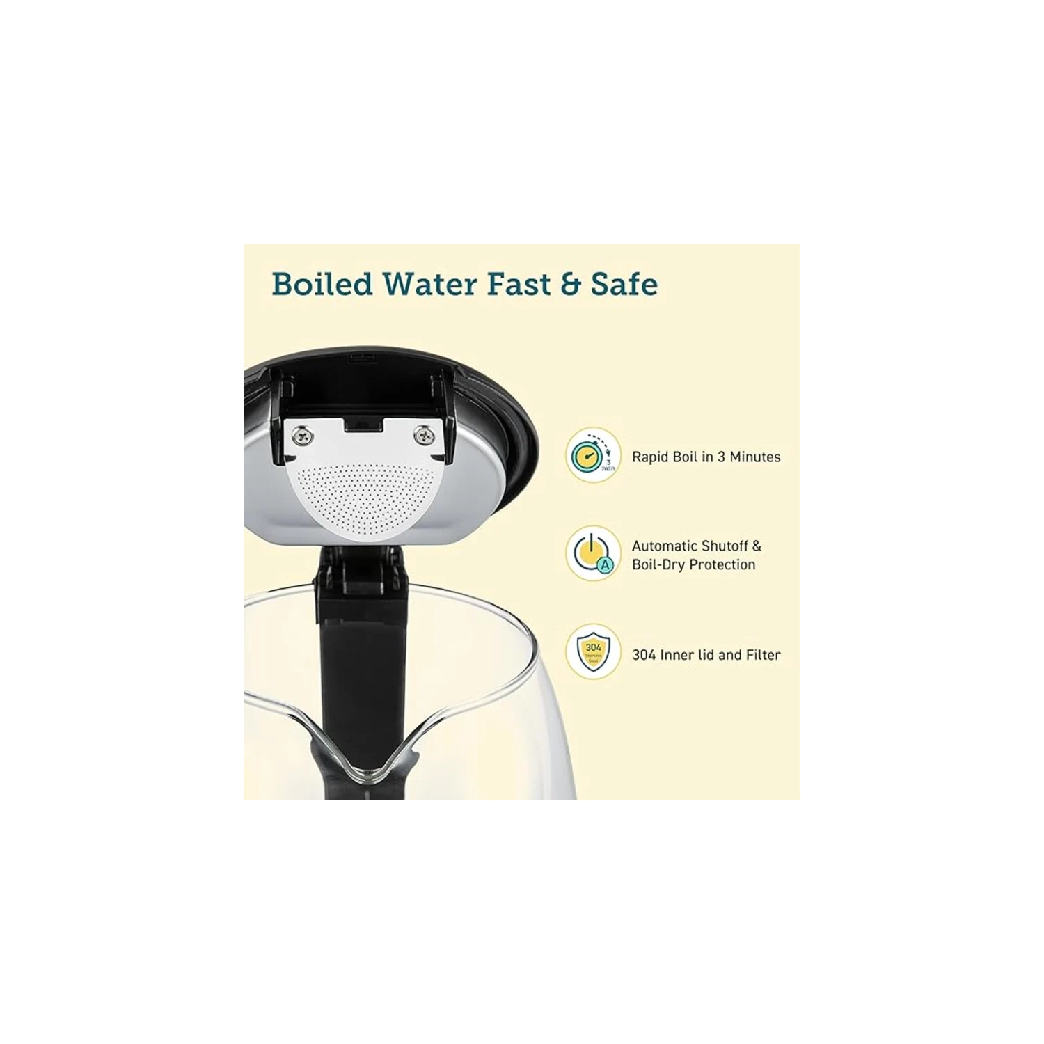 Efficient 1.7L Electric Kettle - 1500W, Wide Opening Glass Tea Kettle, Stainless Steel Filter, LED Indicator, Auto Shut-Off, Boil-Dry Protection,