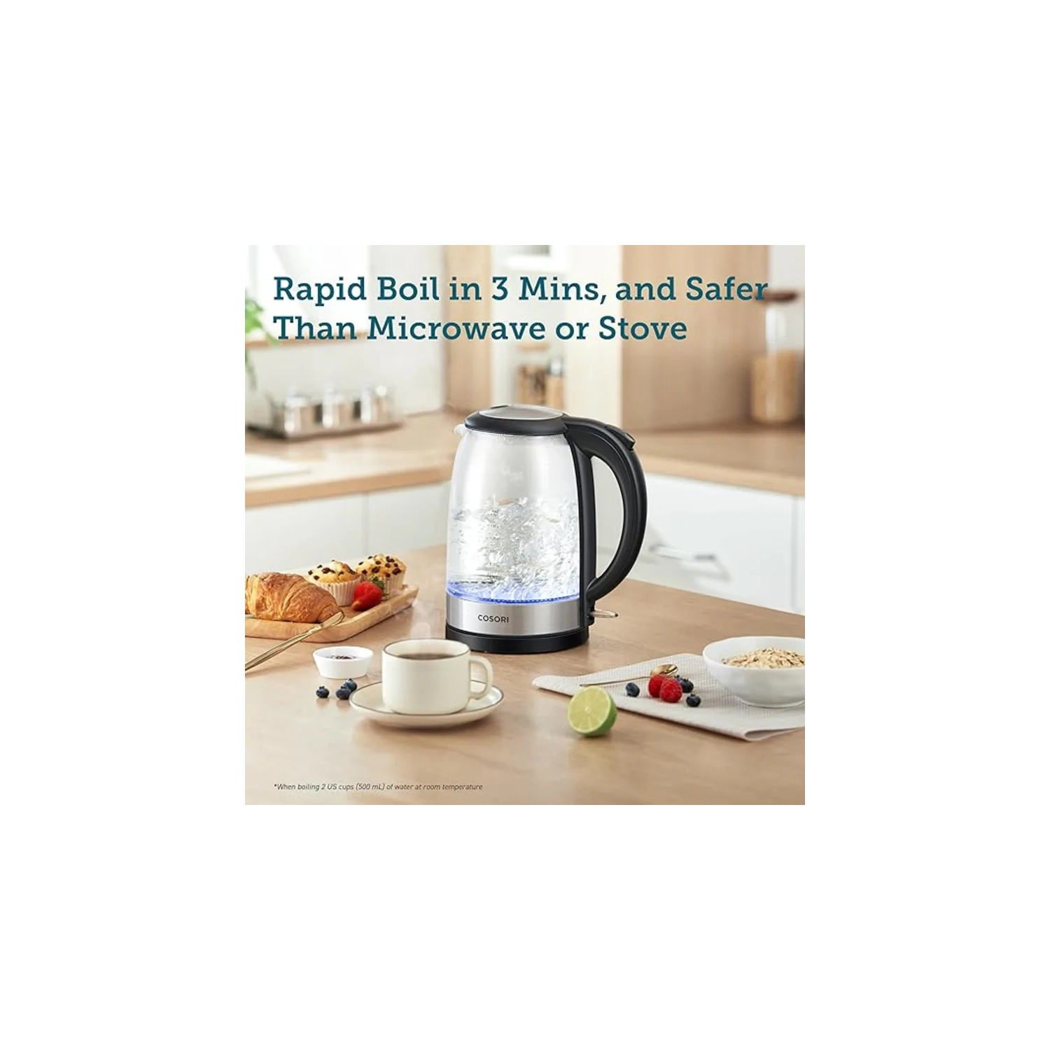 Efficient 1.7L Electric Kettle - 1500W, Wide Opening Glass Tea Kettle, Stainless Steel Filter, LED Indicator, Auto Shut-Off, Boil-Dry Protection,