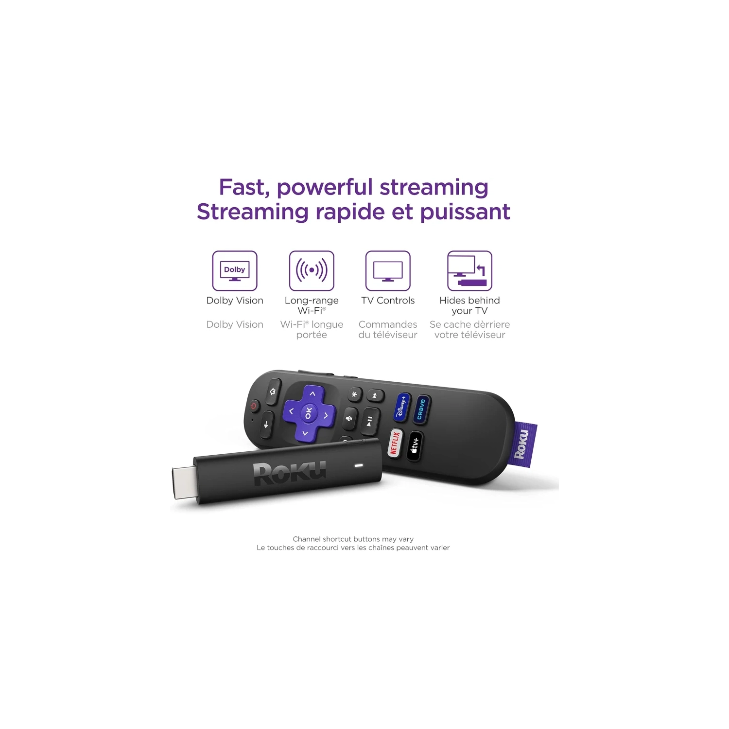 Streaming Stick 4K 2022 de Roku - produit officiel du fabricant | appareil de diffusion en continu 4K/HDR/Dolby Vision avec télécommande vocale,