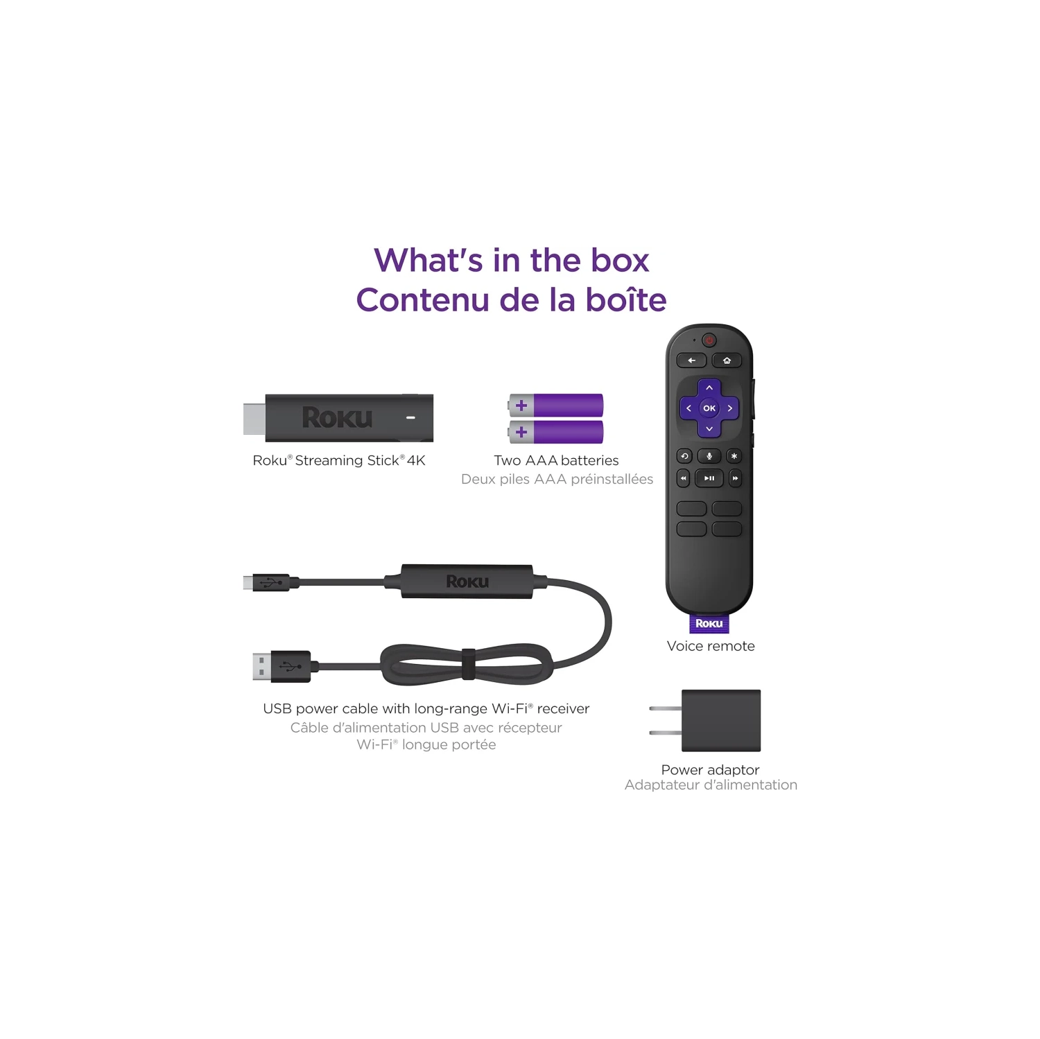 Streaming Stick 4K 2022 de Roku - produit officiel du fabricant | appareil de diffusion en continu 4K/HDR/Dolby Vision avec télécommande vocale,